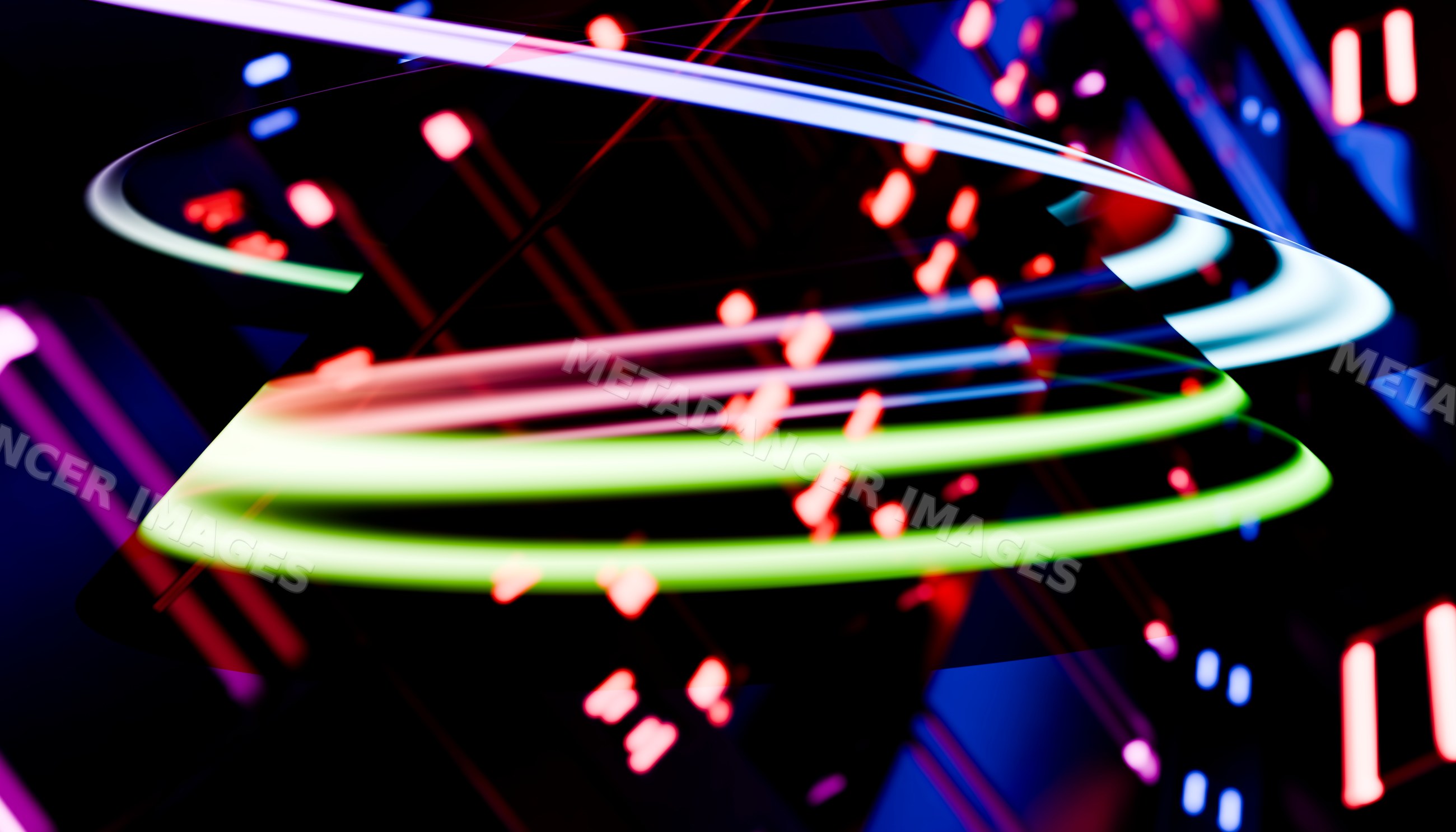 Colorful abstract neon light reflections and spiral patterns