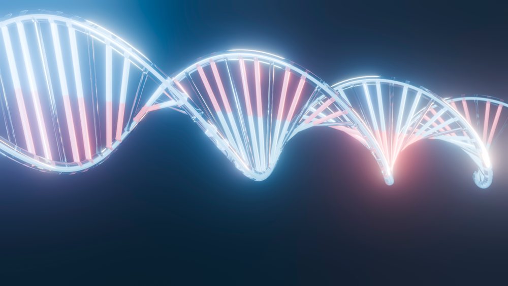 Glowing dna double helix strand 3d science illustration