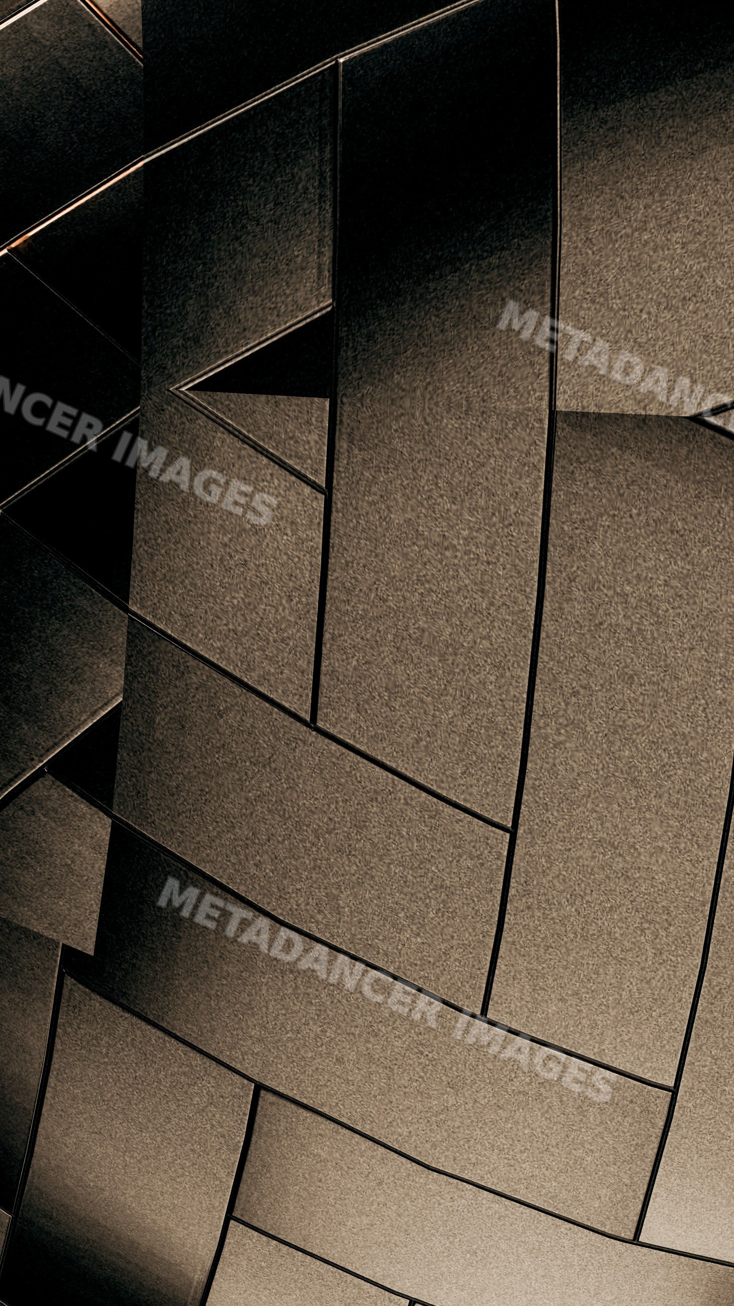 Abstract digital art with brown geometric curved pattern and layered