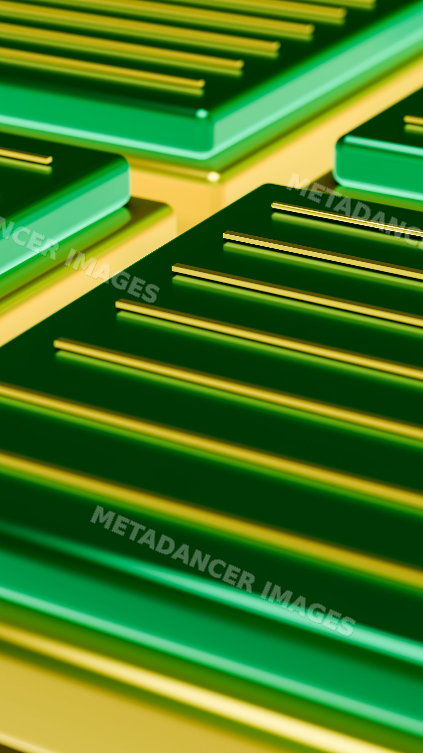 Abstract green panels with parallel golden lines digital illustration