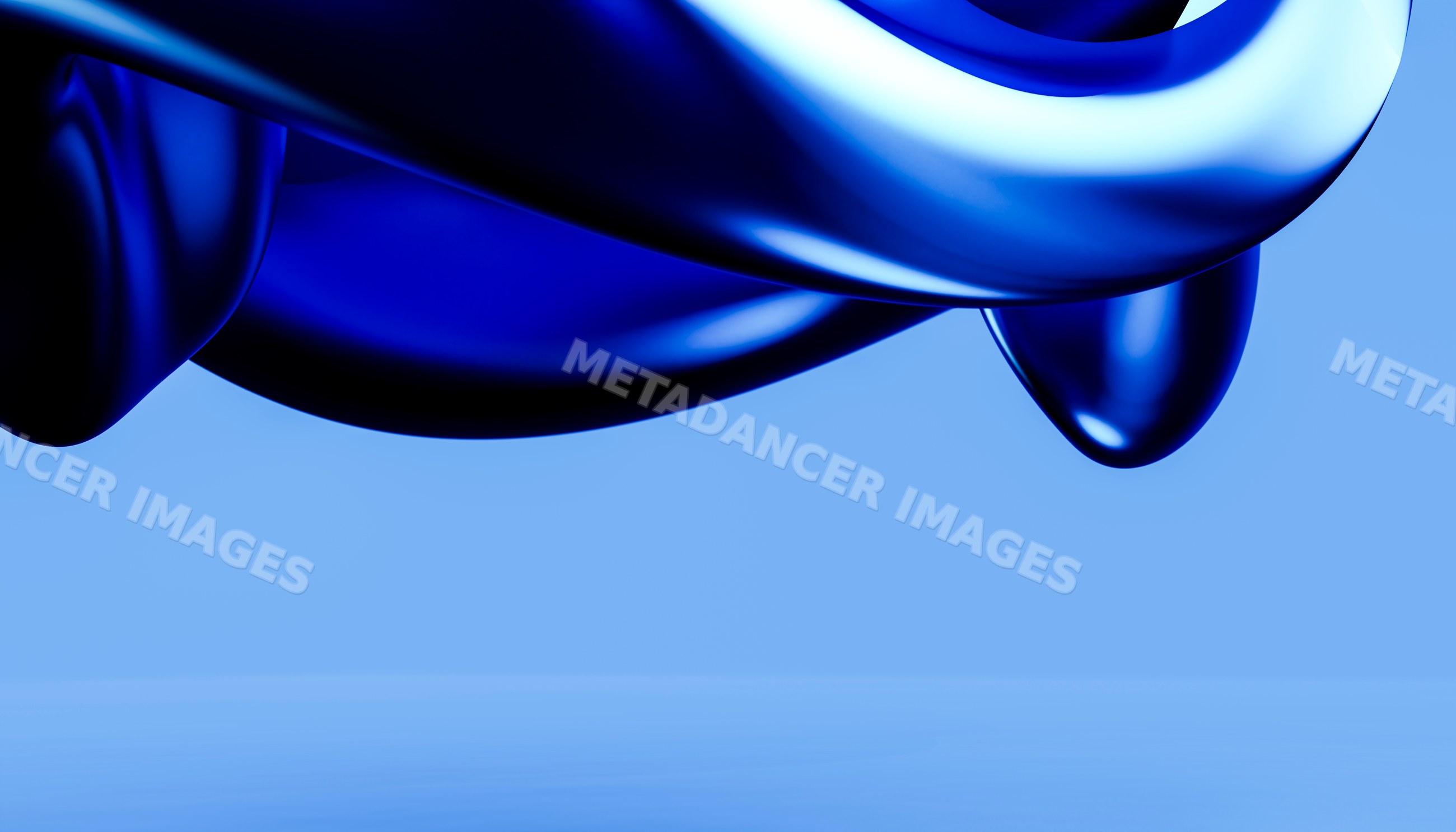 Blue abstract glossy shape with smooth curves on blue background