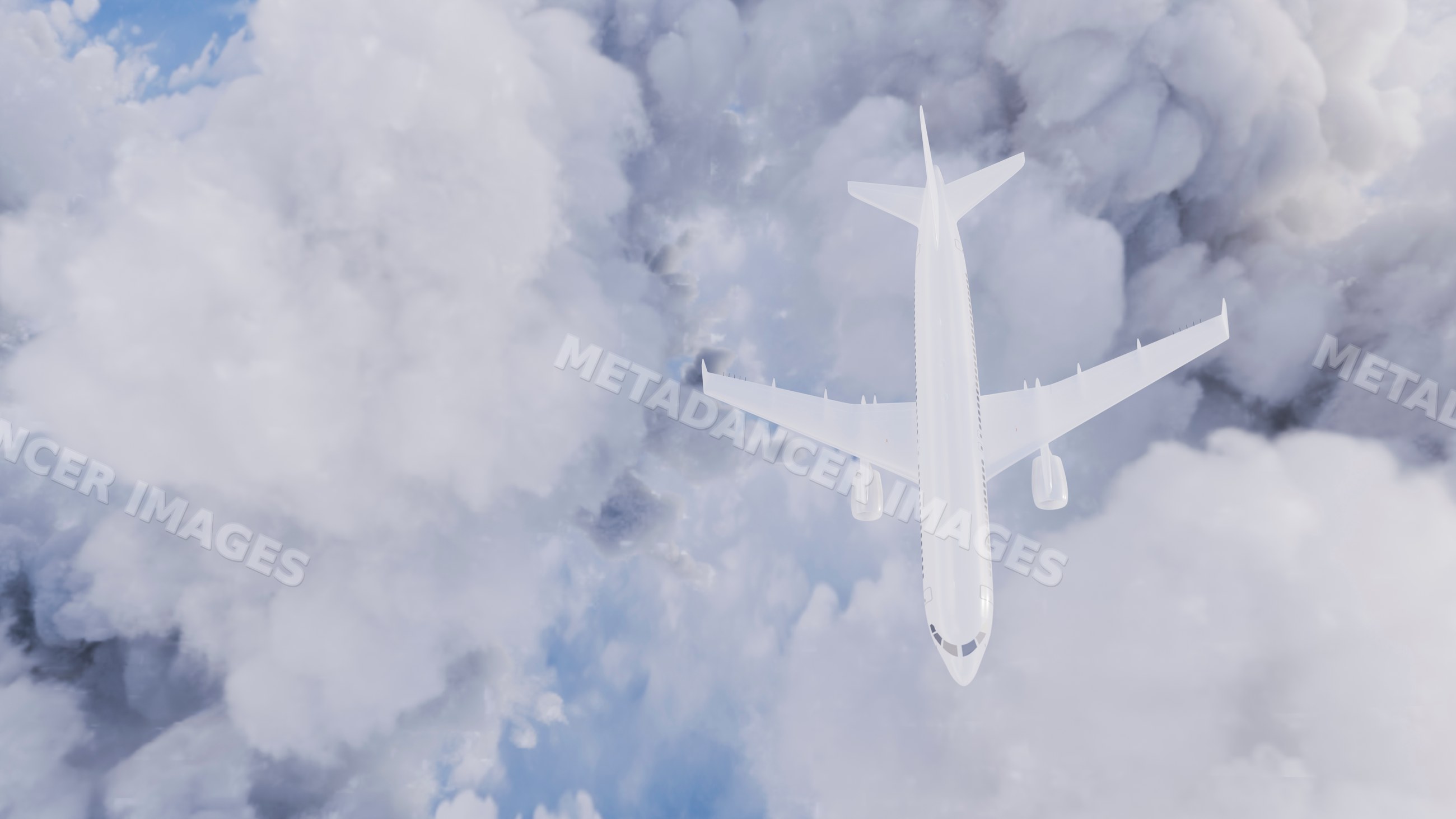 Airplane flying above clouds captured from aerial view