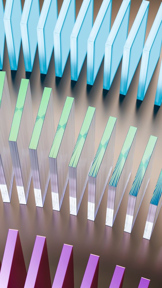 Abstract geometric arrangement of colorful glass blocks
