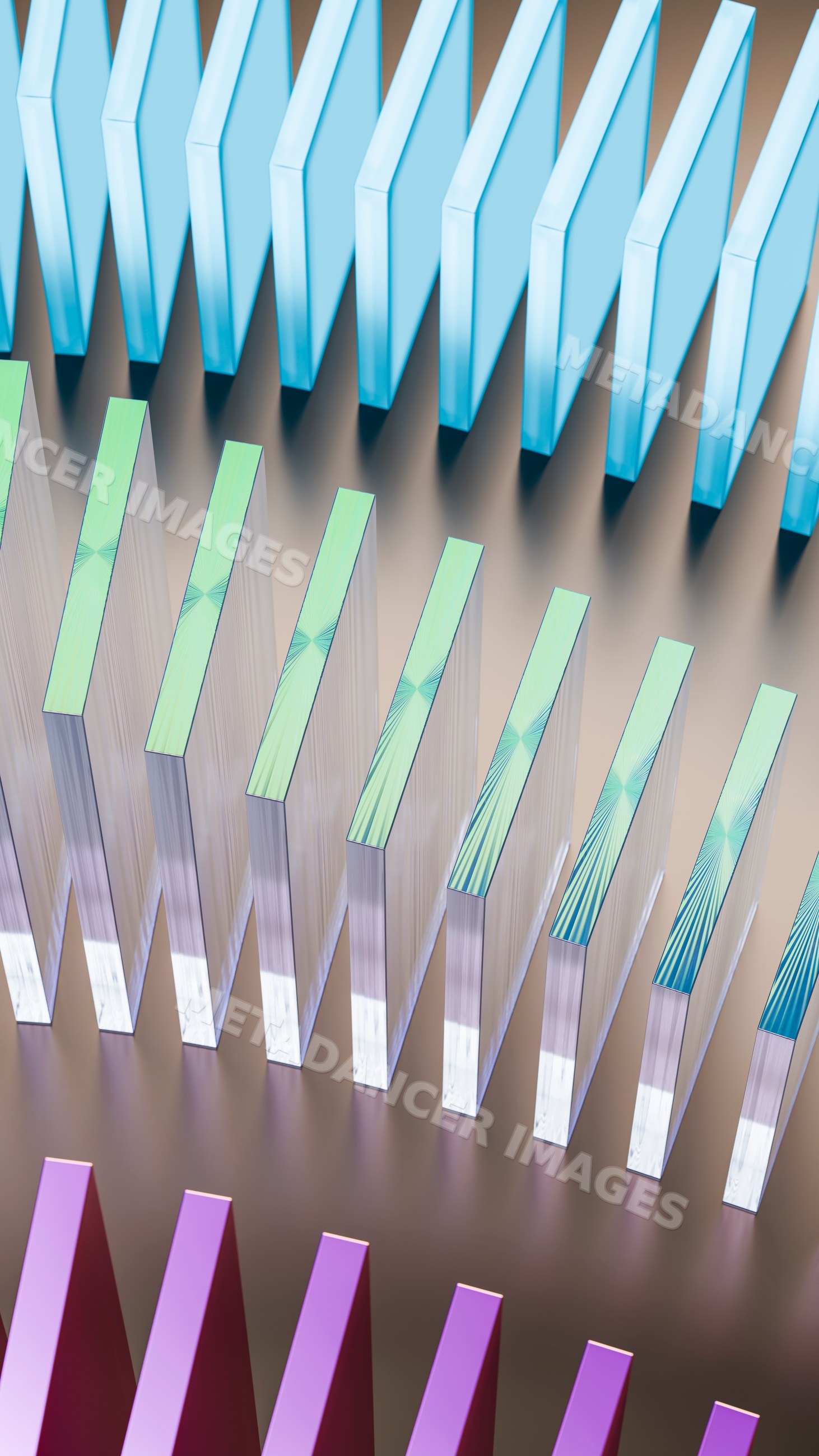 Abstract geometric arrangement of colorful glass blocks