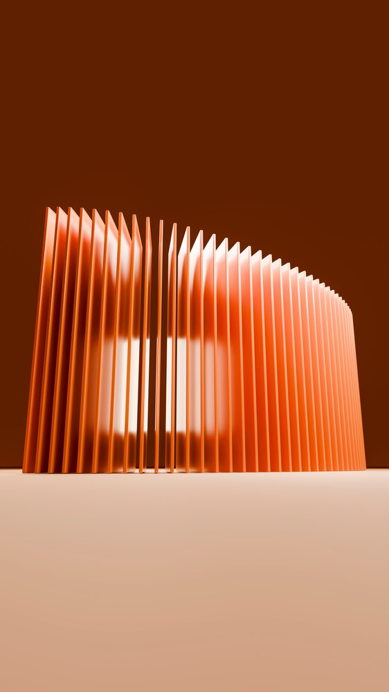Orange curved panels forming abstract modern sculpture