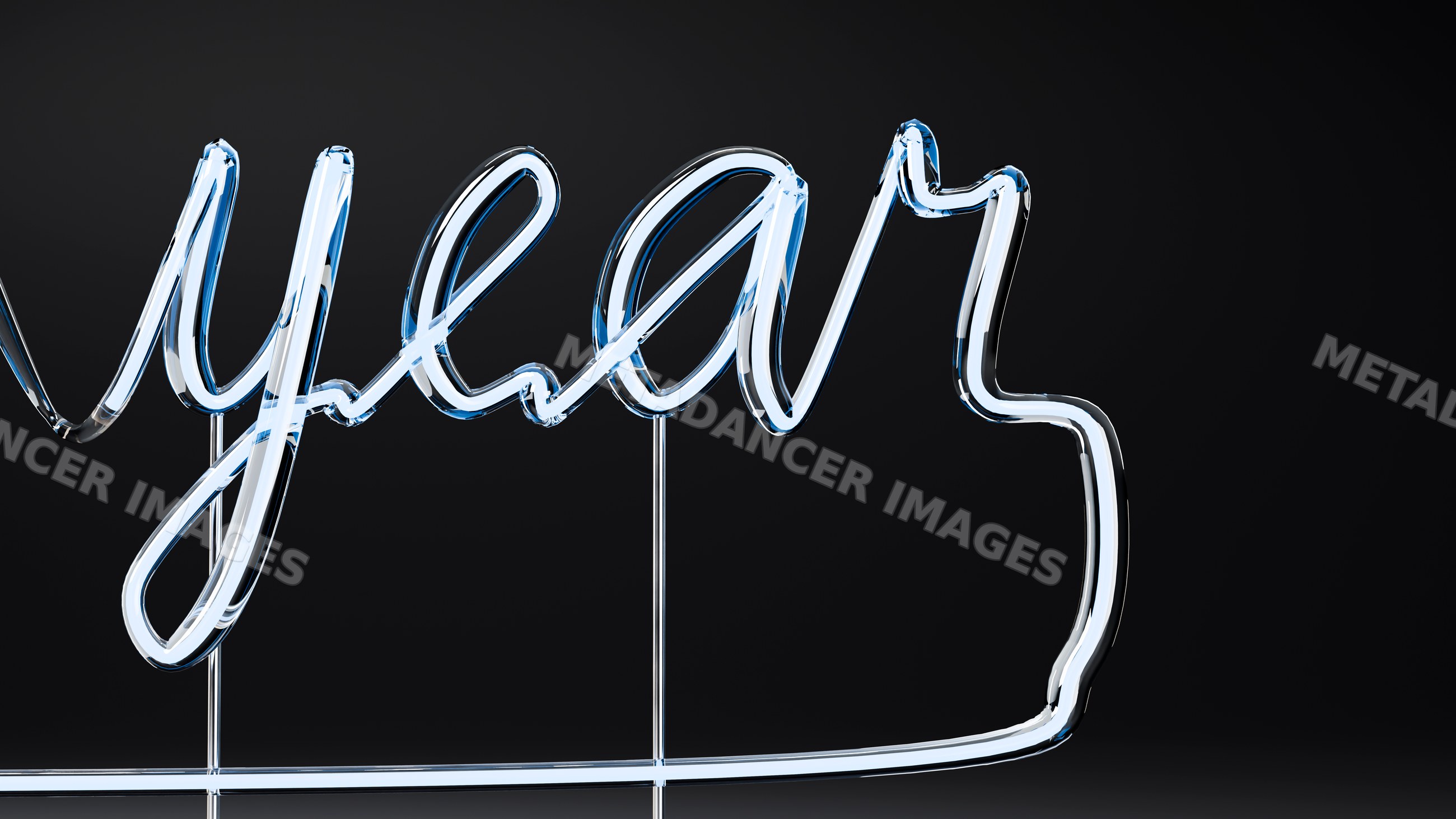 Glowing neon light sign spelling year on black background