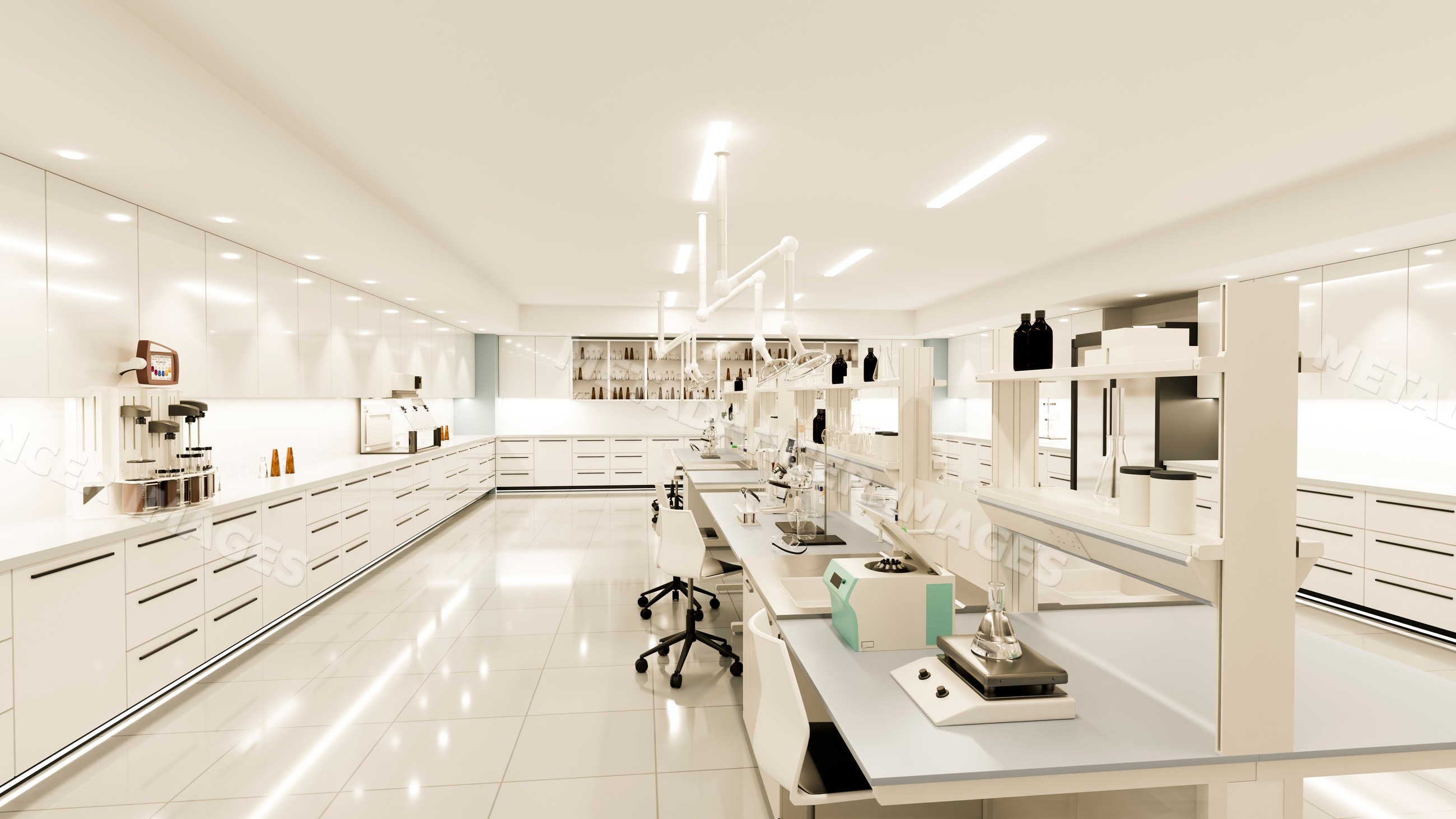 Modern laboratory with scientific equipment and clean white