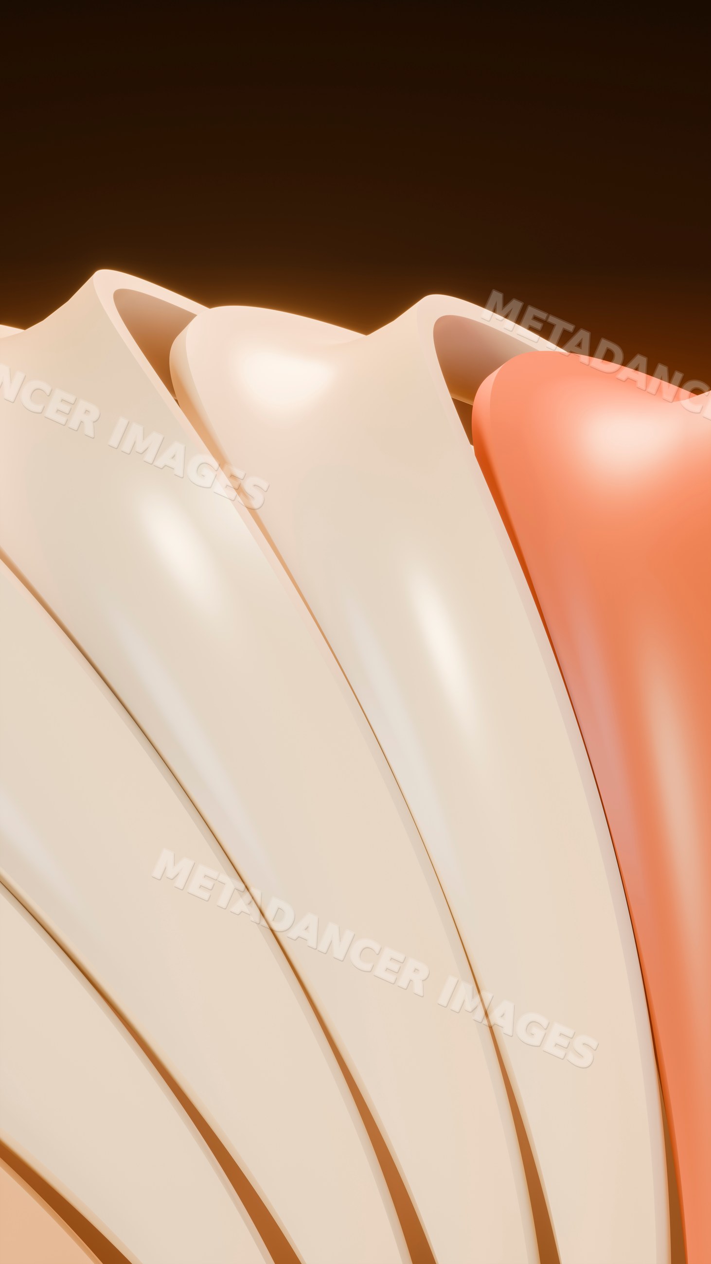 Abstract digital sculpture with curved beige and orange shapes