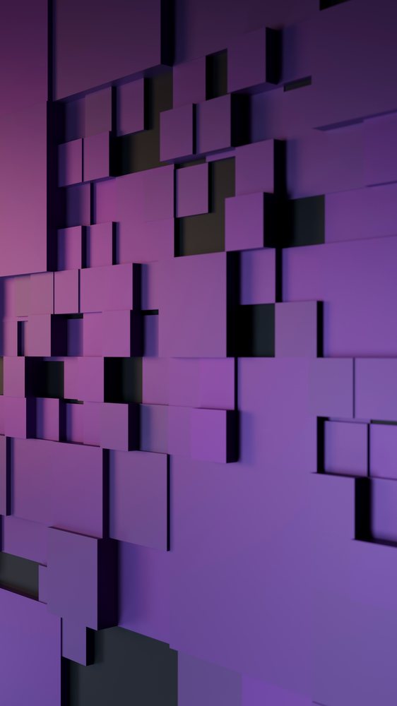 Purple wall with abstract 3d geometric blocks design