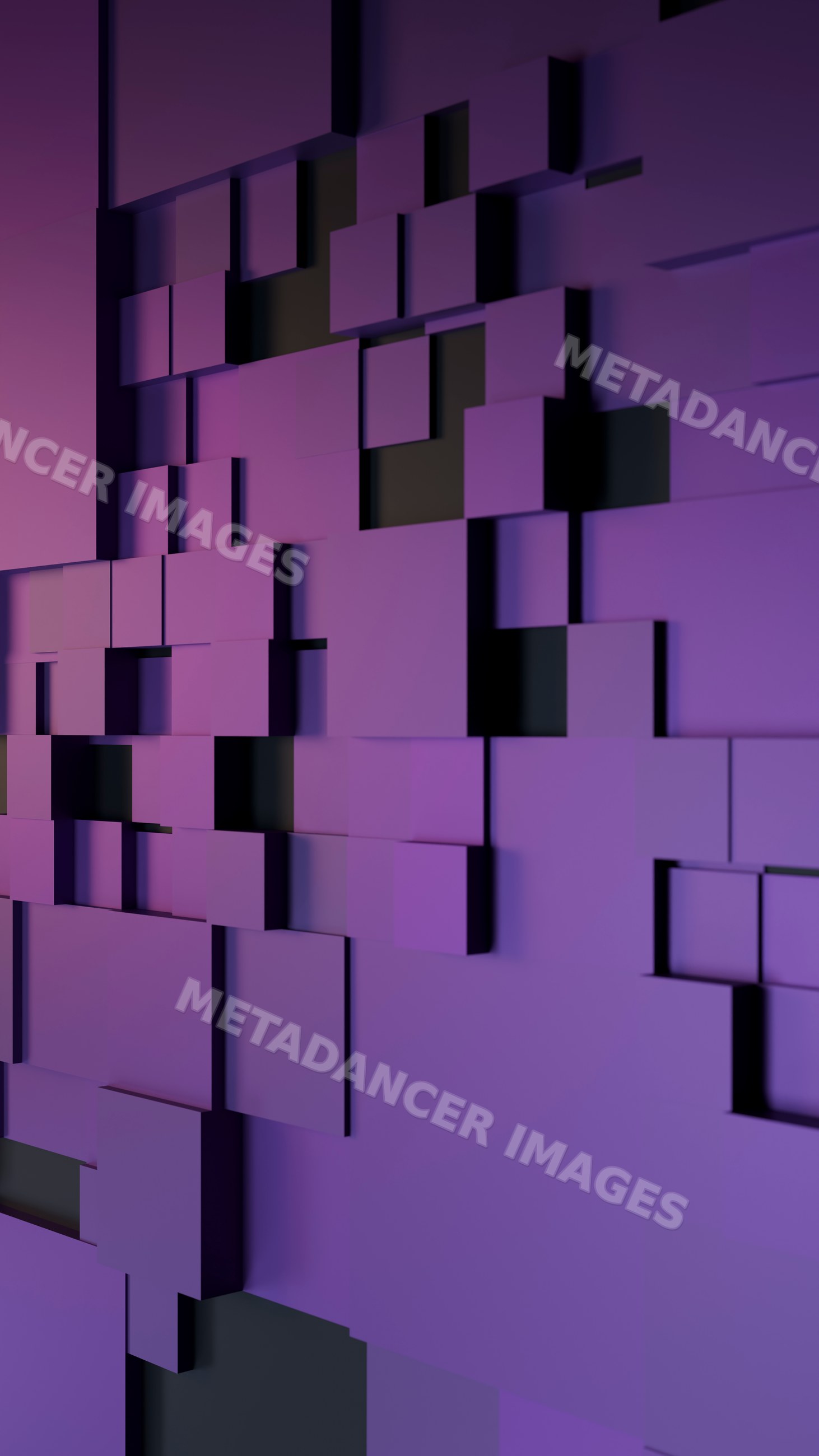 Purple wall with abstract 3d geometric blocks design