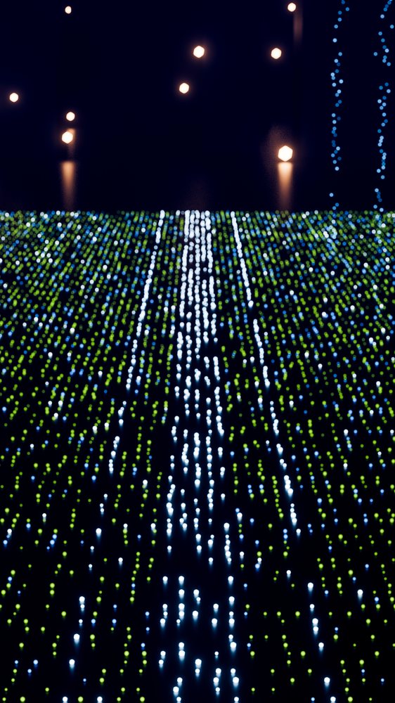 Led light installation with blue, green