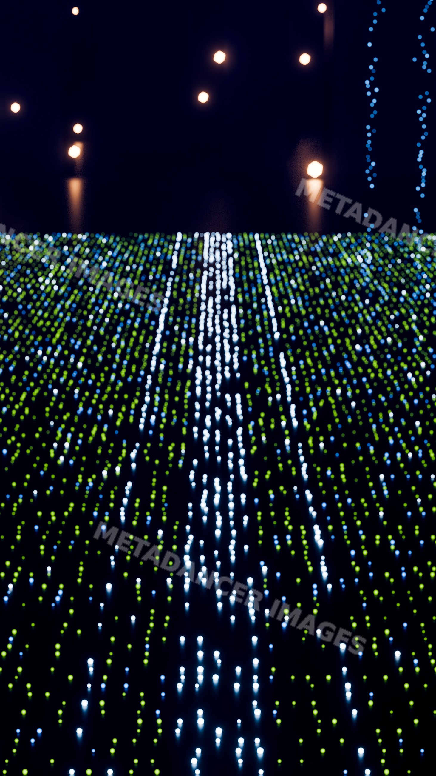 Led light installation with blue, green