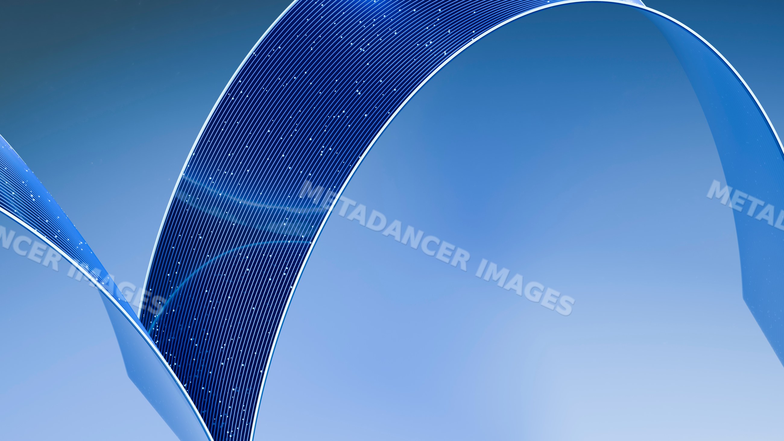 Curved blue solar panels arching against clear sky