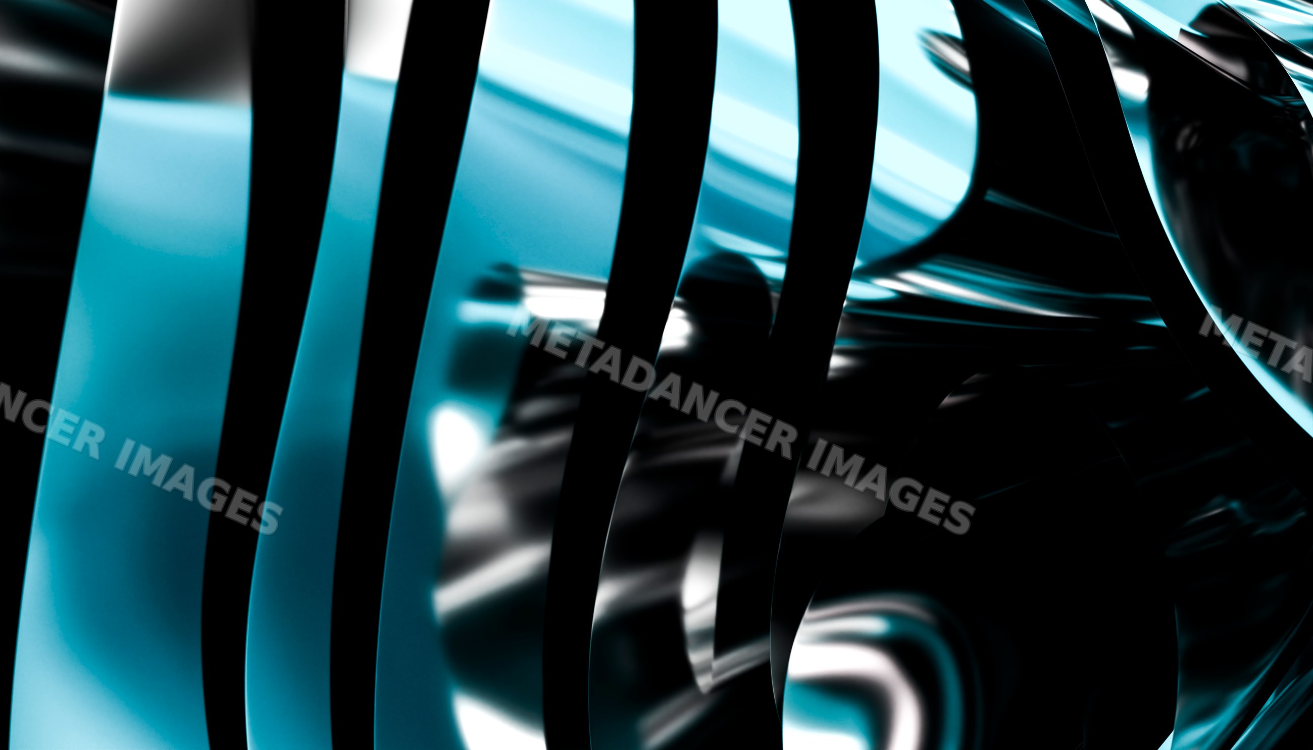 Abstract metallic curved shapes with blue light reflections