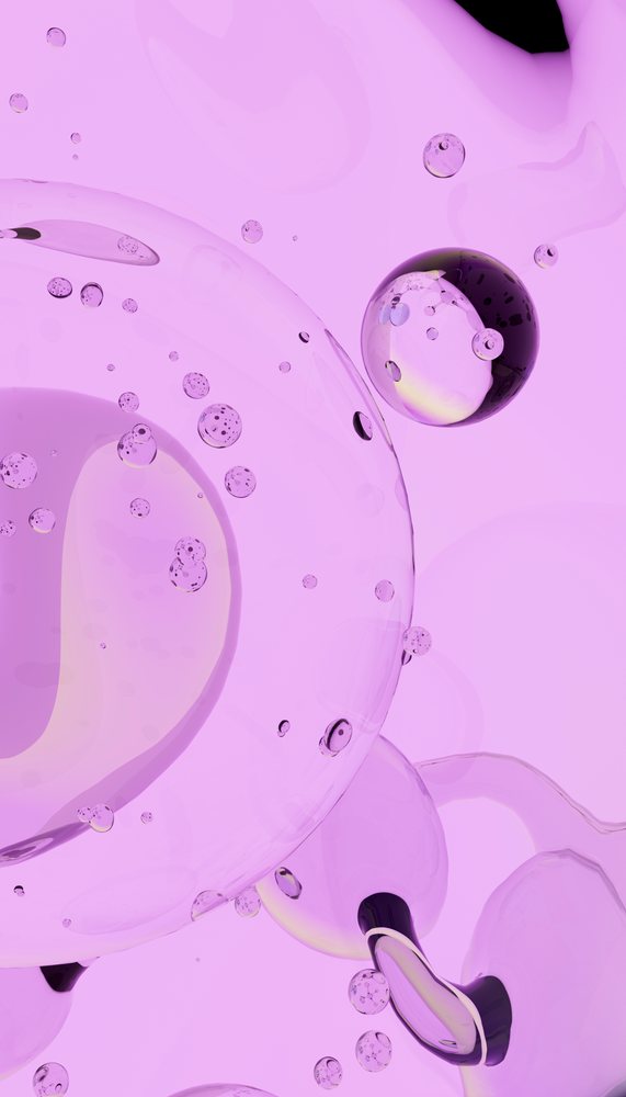 Abstract purple transparent bubbles in liquid illustration