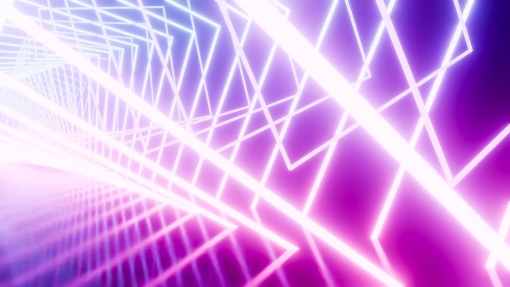 Glowing pink and purple geometric light beams