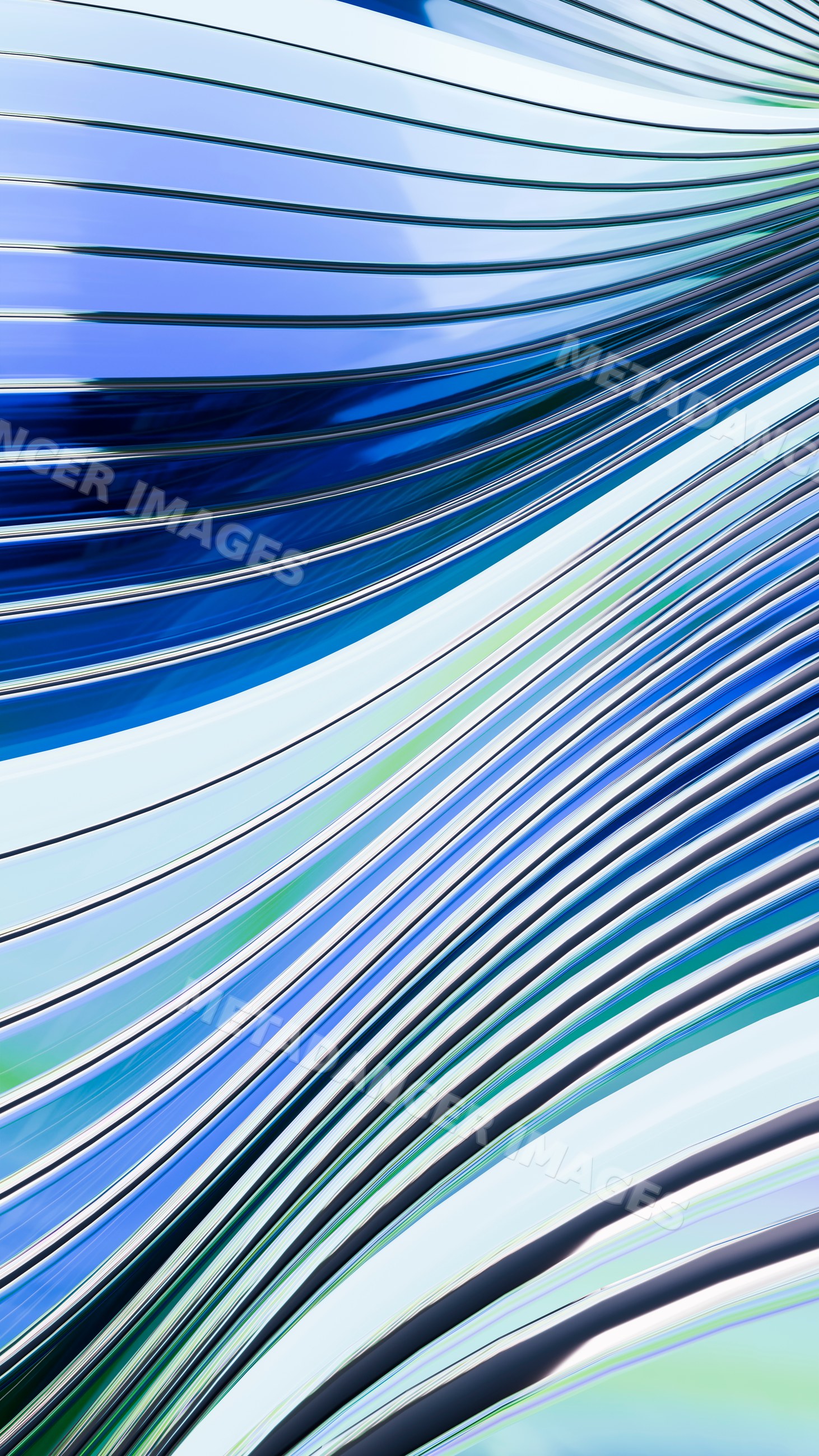 Abstract digital illustration of flowing blue wavy lines and smooth