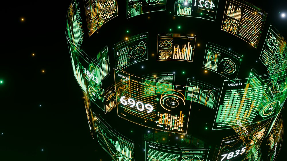 Futuristic 3d holographic data visualization with charts