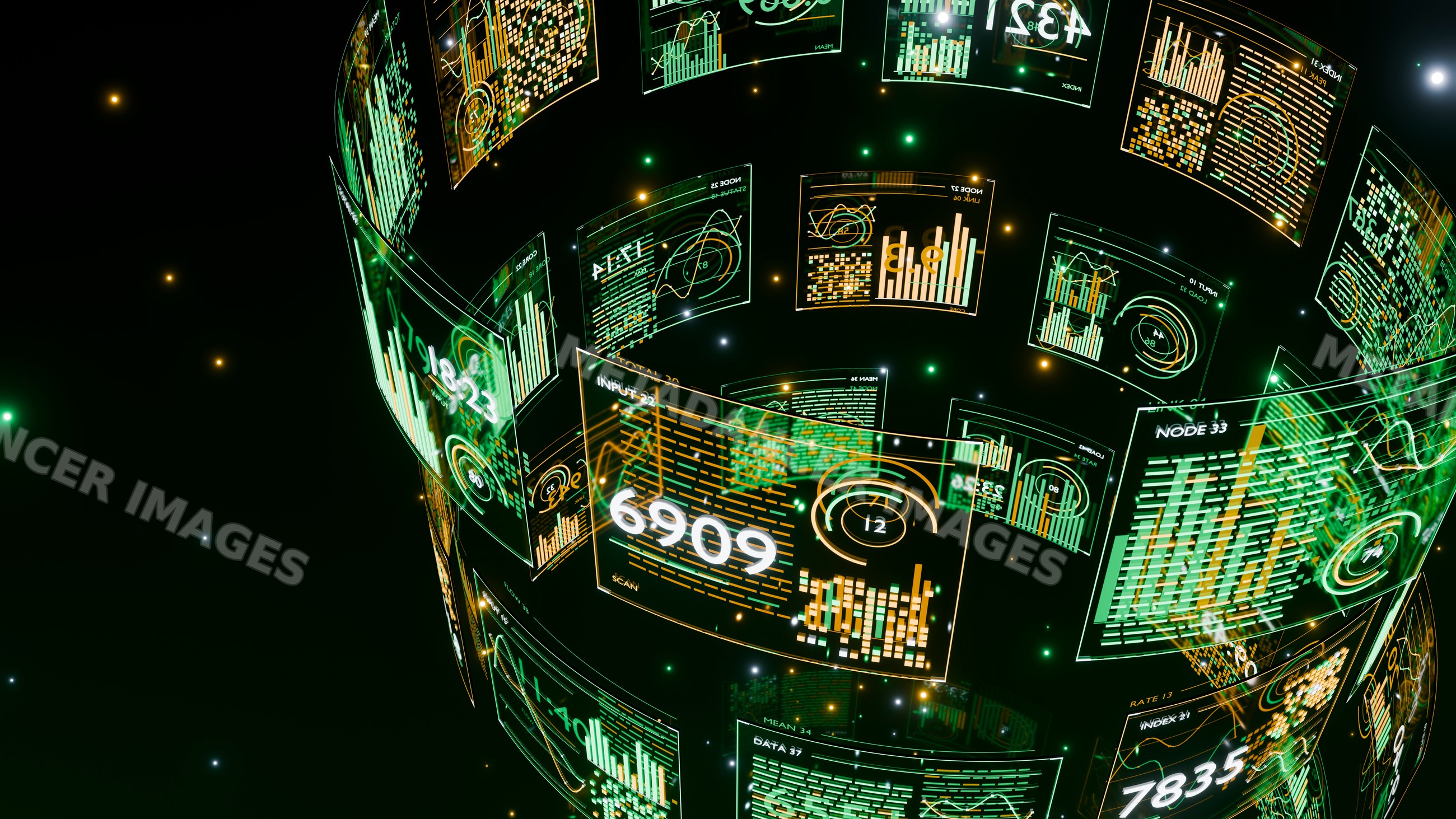 Futuristic 3d holographic data visualization with charts
