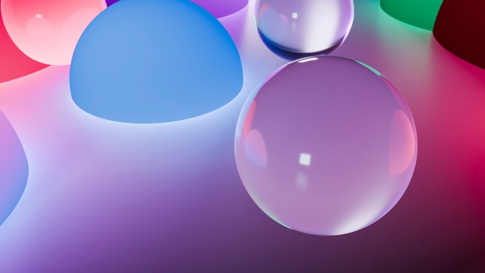 Colorful glossy spheres in 3d digital abstract artwork