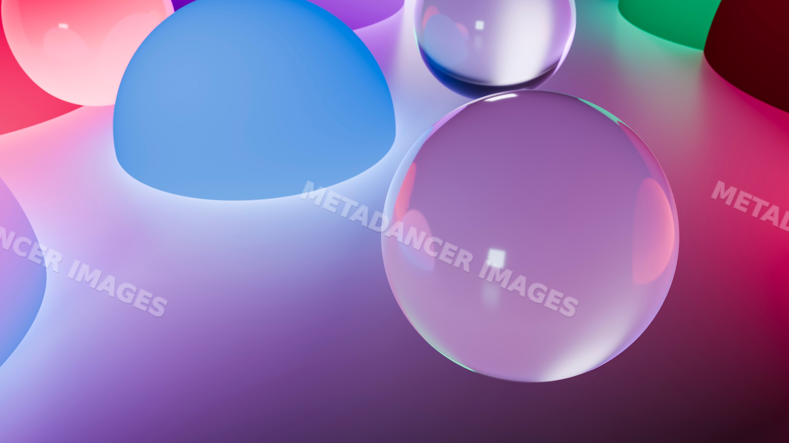 Colorful glossy spheres in 3d digital abstract artwork
