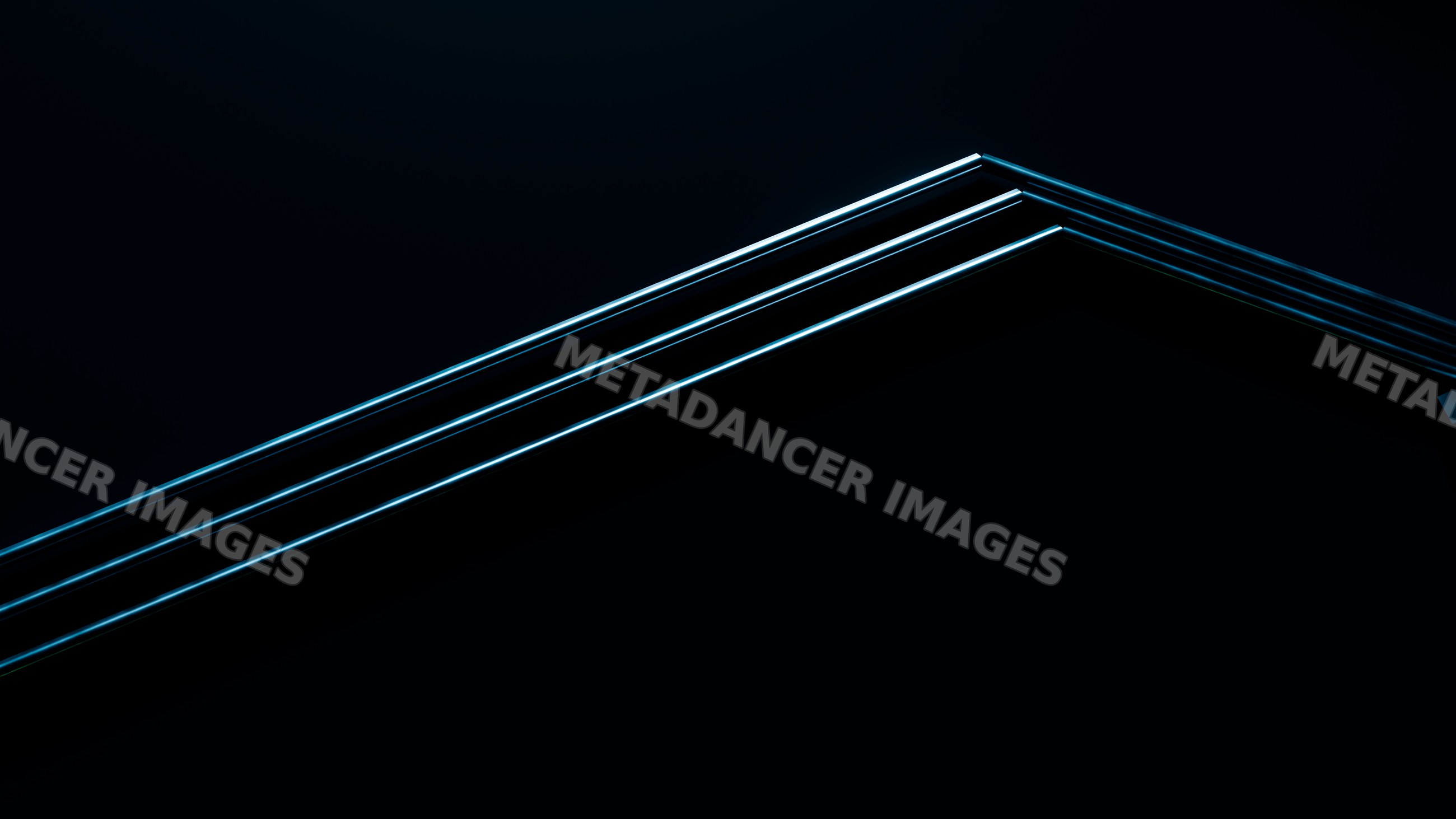 Dark ceiling corner illuminated by blue neon lines
