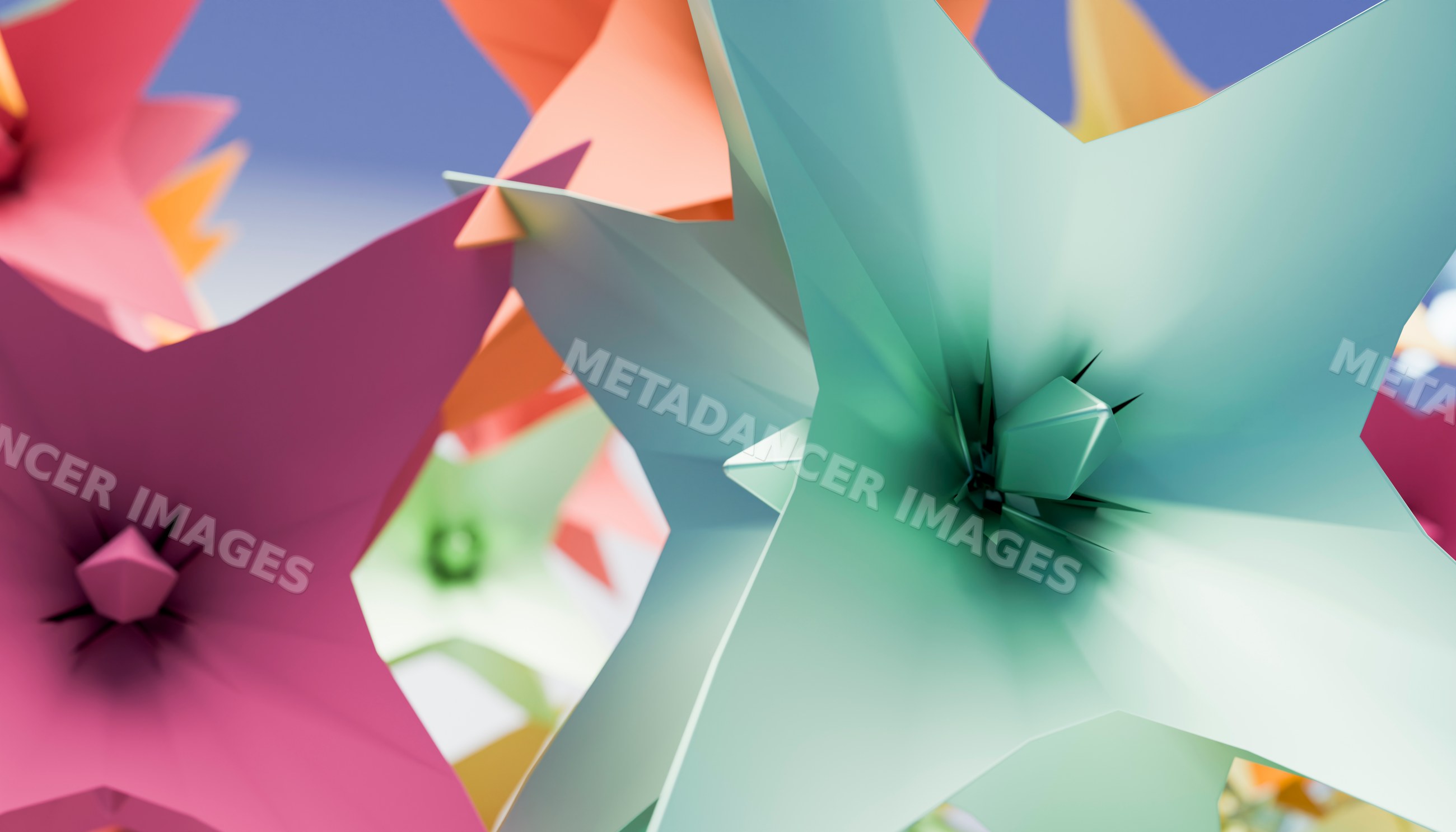 Colorful abstract 3d rendering of geometric flowers