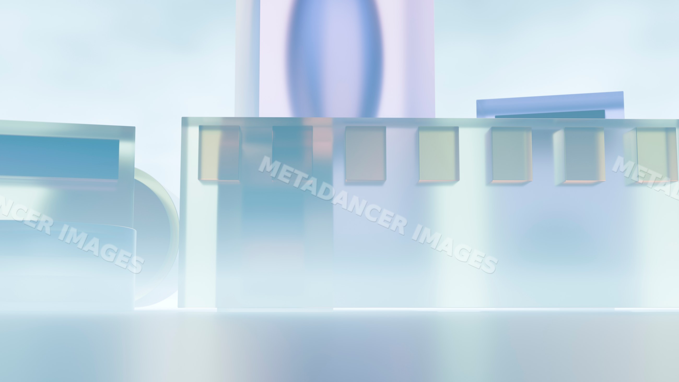 Abstract translucent glass geometric shapes with soft reflections
