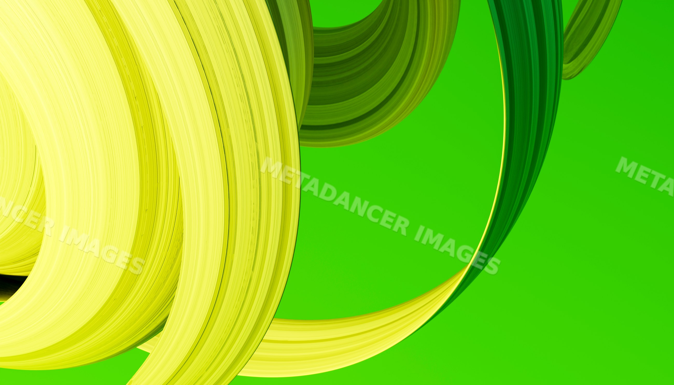 Yellow curved brush strokes on vibrant green background