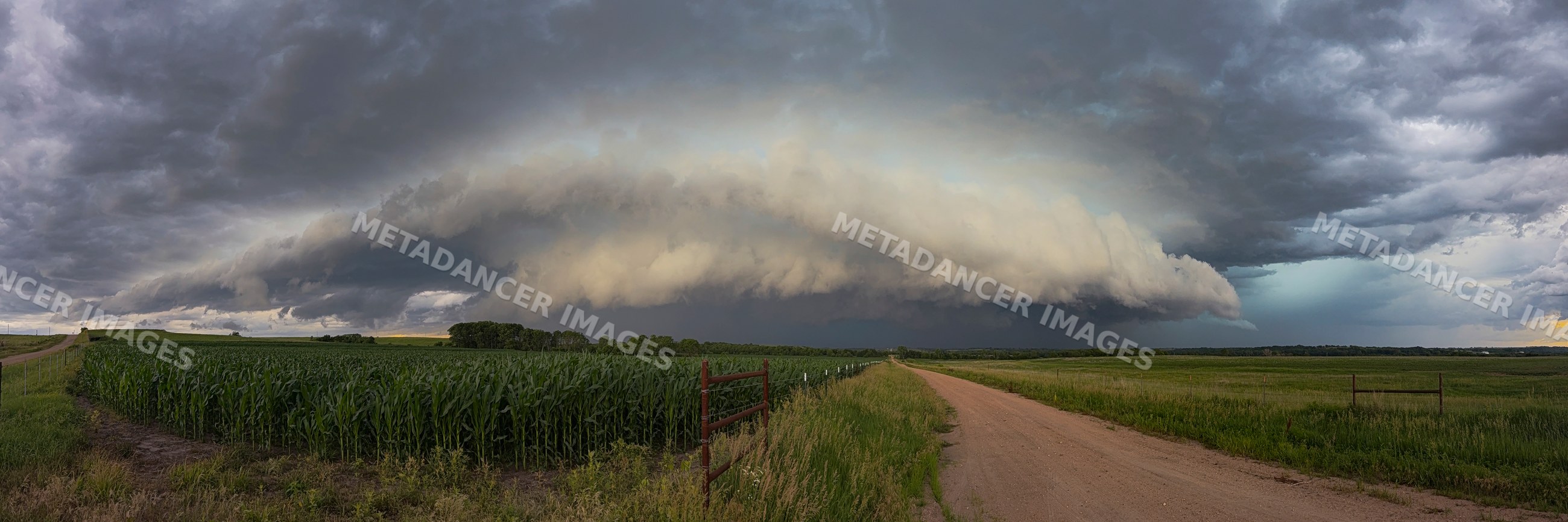 Supercell storm over rural corn field with dirt road in waterville