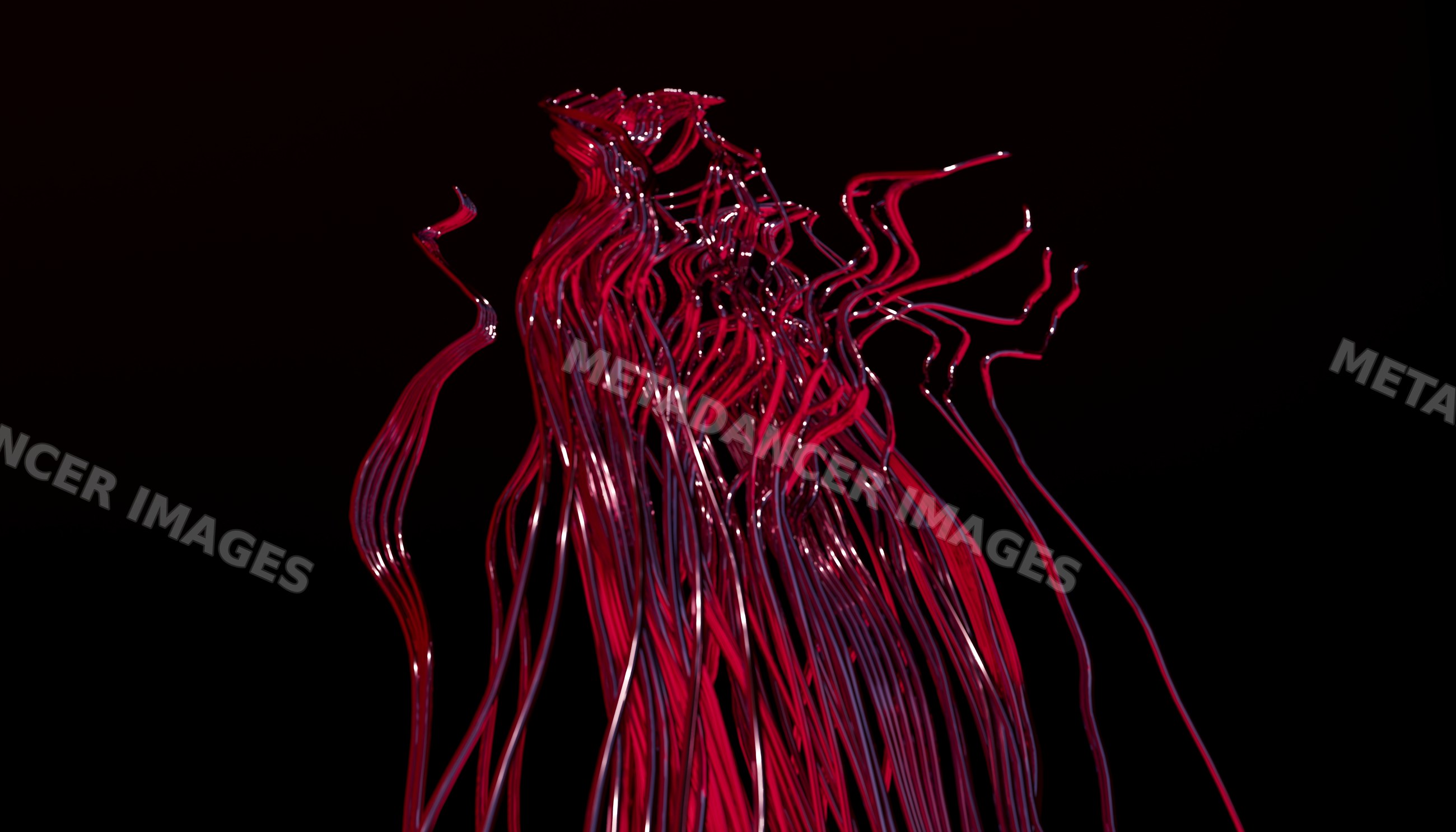 Abstract red wavy lines flow dynamically on dark background