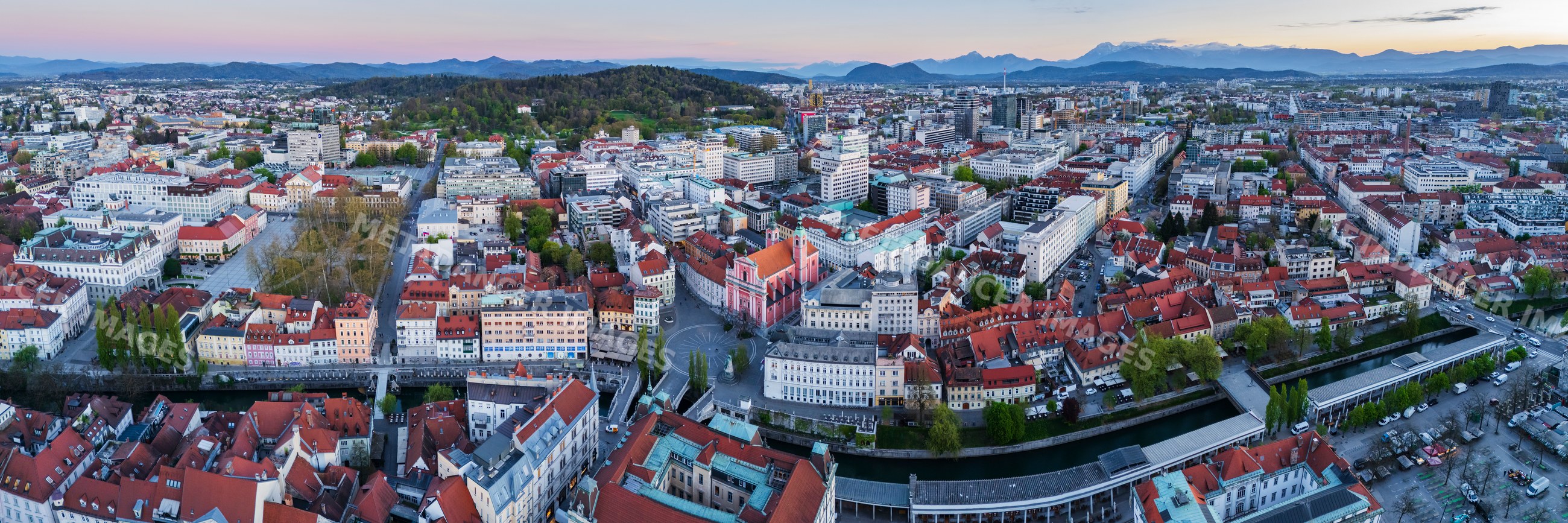 Aerial view of the old city of Ljubljana