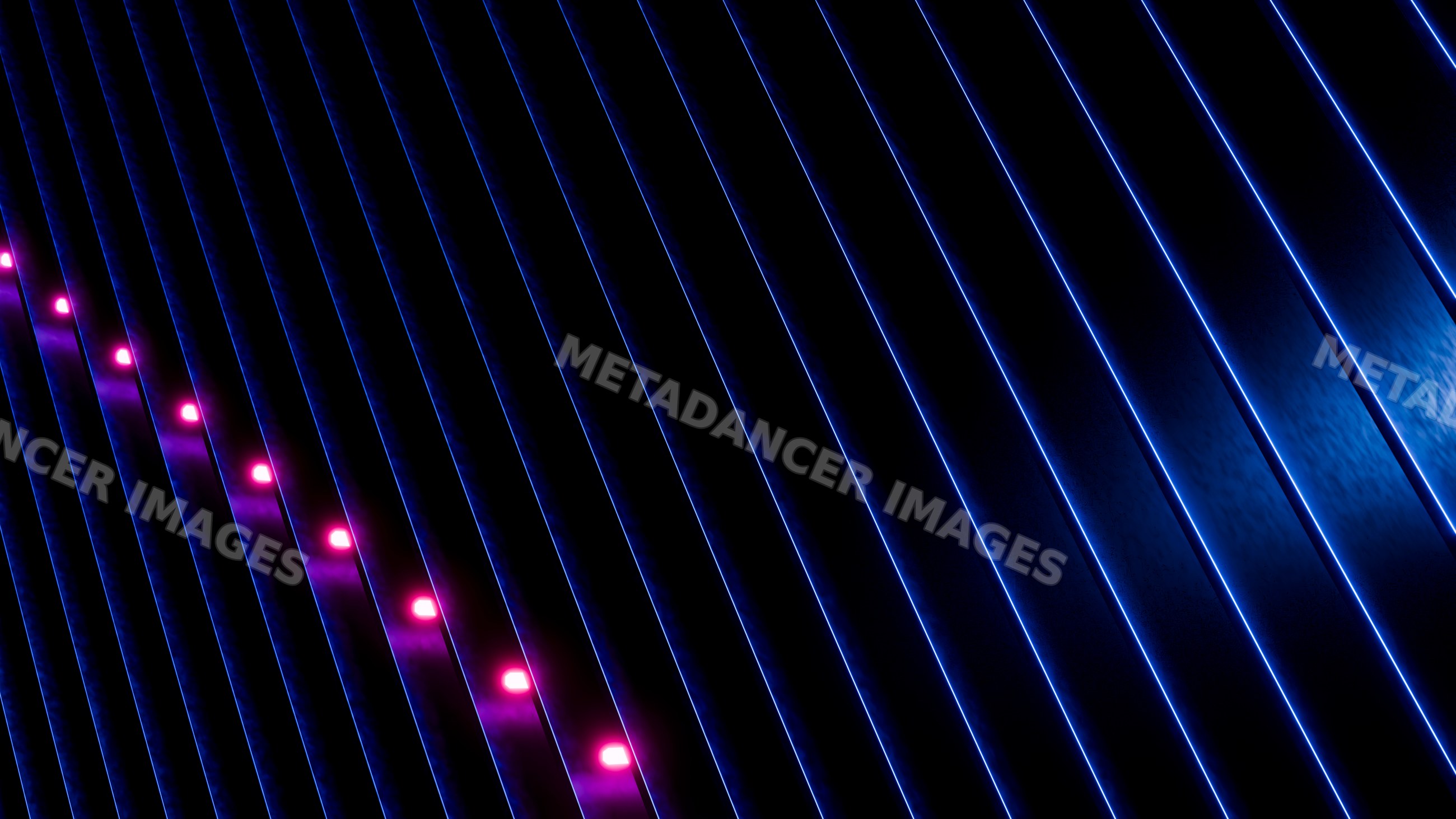 Abstract blue neon light lines with pink glowing dots