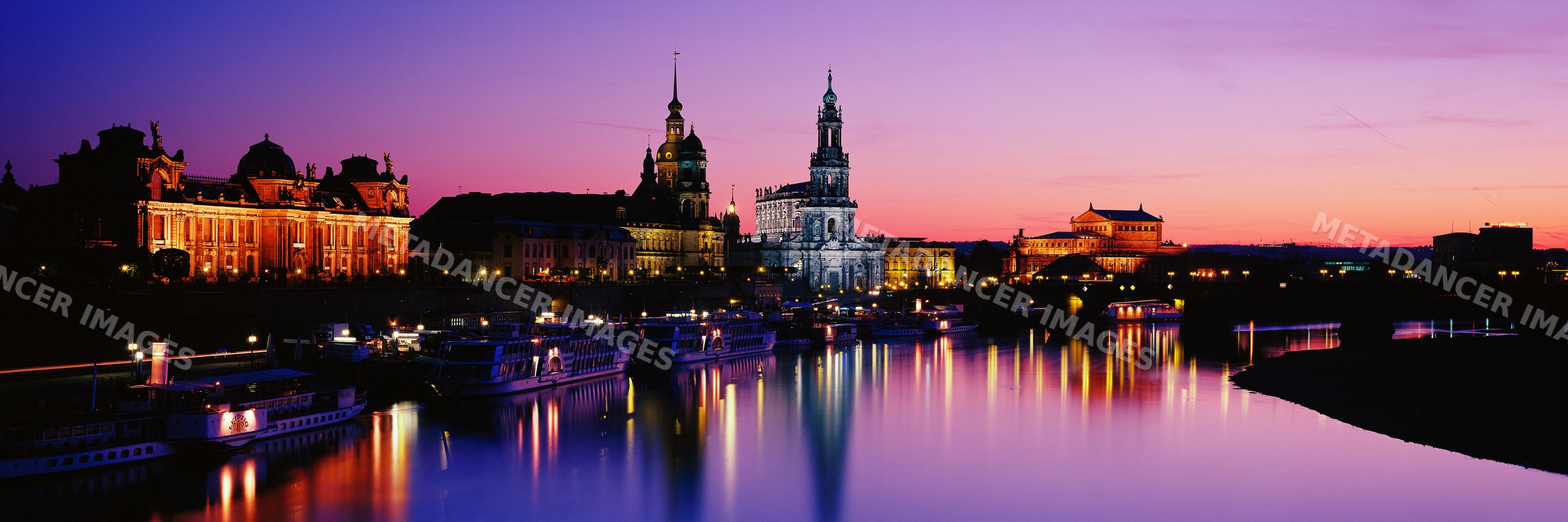 Dresden skyline at sunset along the elbe river