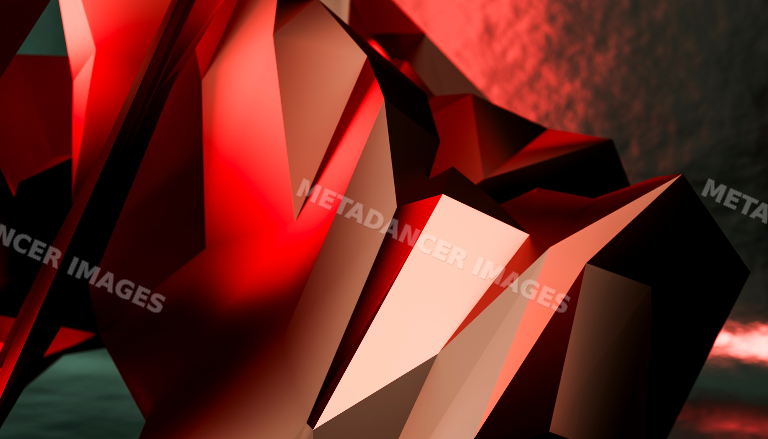 Abstract red geometric 3d shape with sharp faceted edges