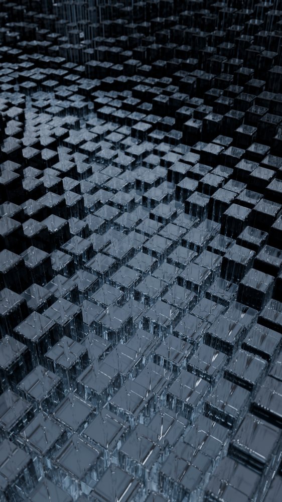 Transparent 3d glass cubes forming geometric pattern digital