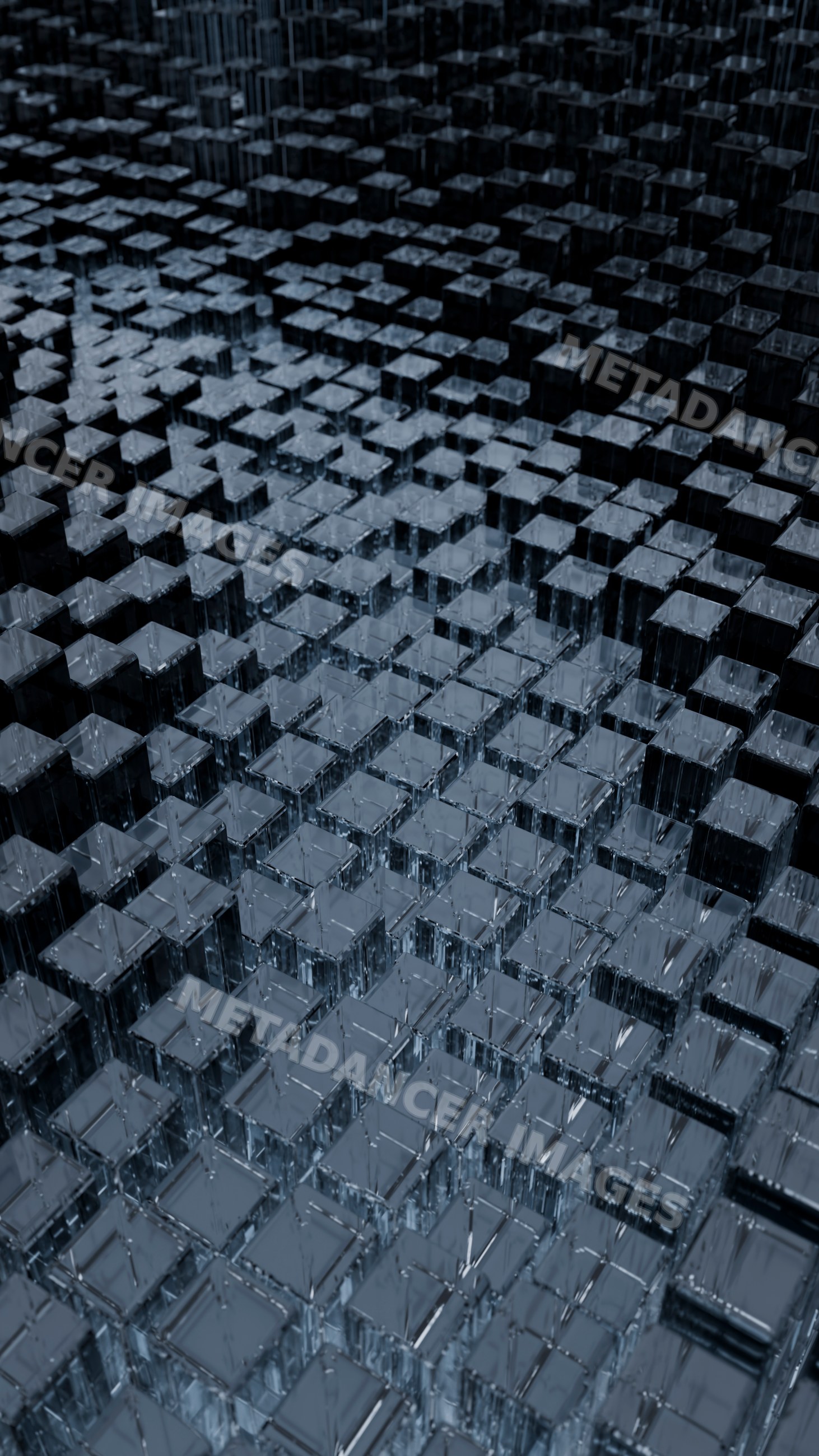 Transparent 3d glass cubes forming geometric pattern digital