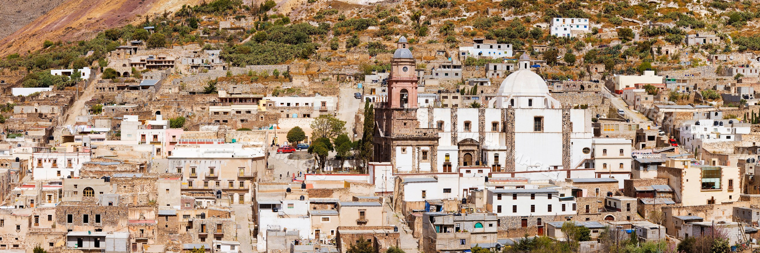 Historic town of real de catorce with landmark domed church mexico