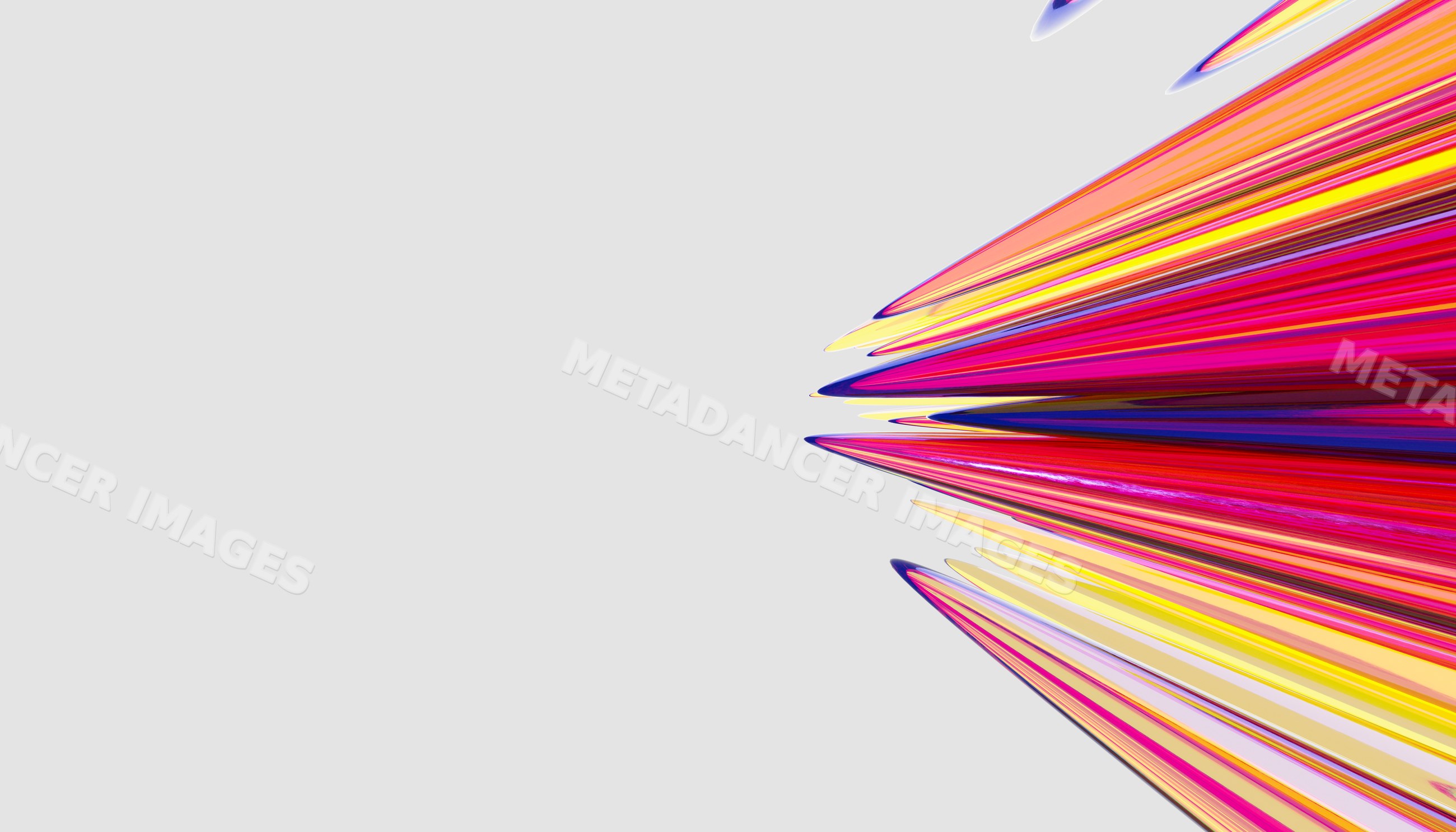 Digital 3d artwork of vibrant colorful spikes converging on a gray