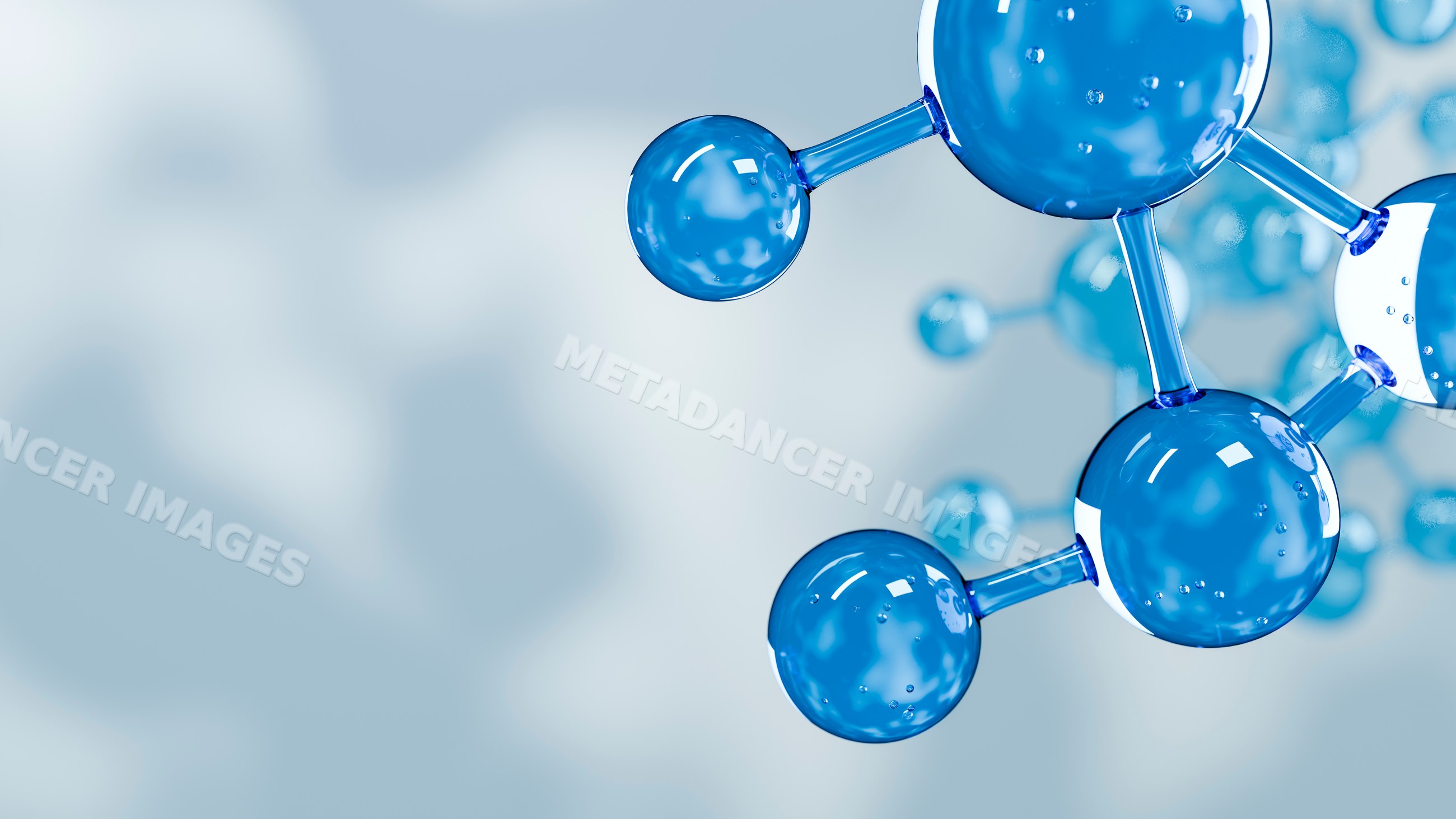Blue molecular structure illustration with interconnected spheres