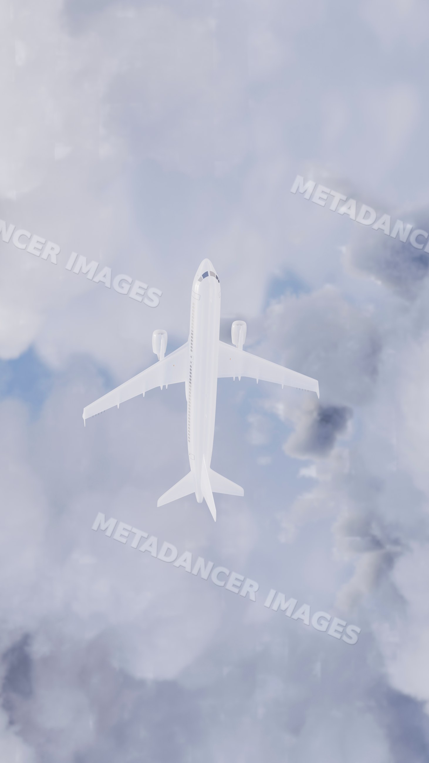 Aircraft flying above clouds captured from aerial perspective
