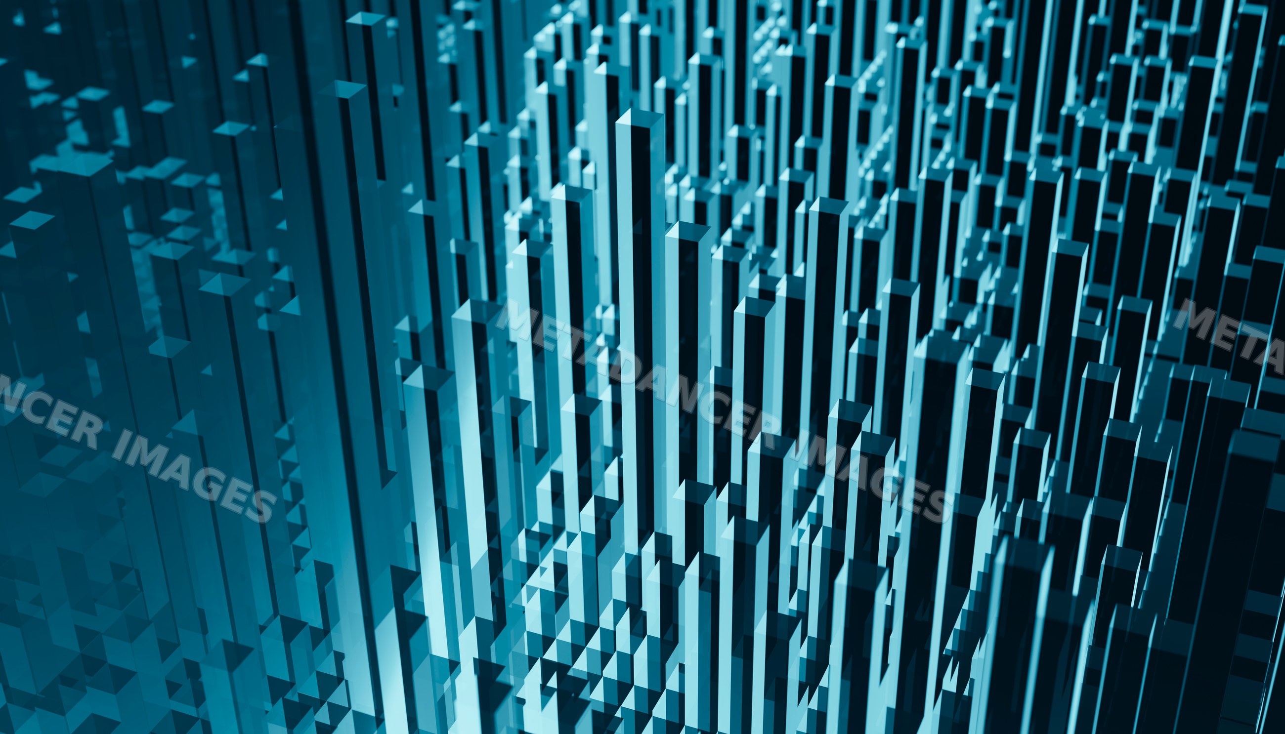 Blue digital vertical 3d bars in abstract data visualization concept