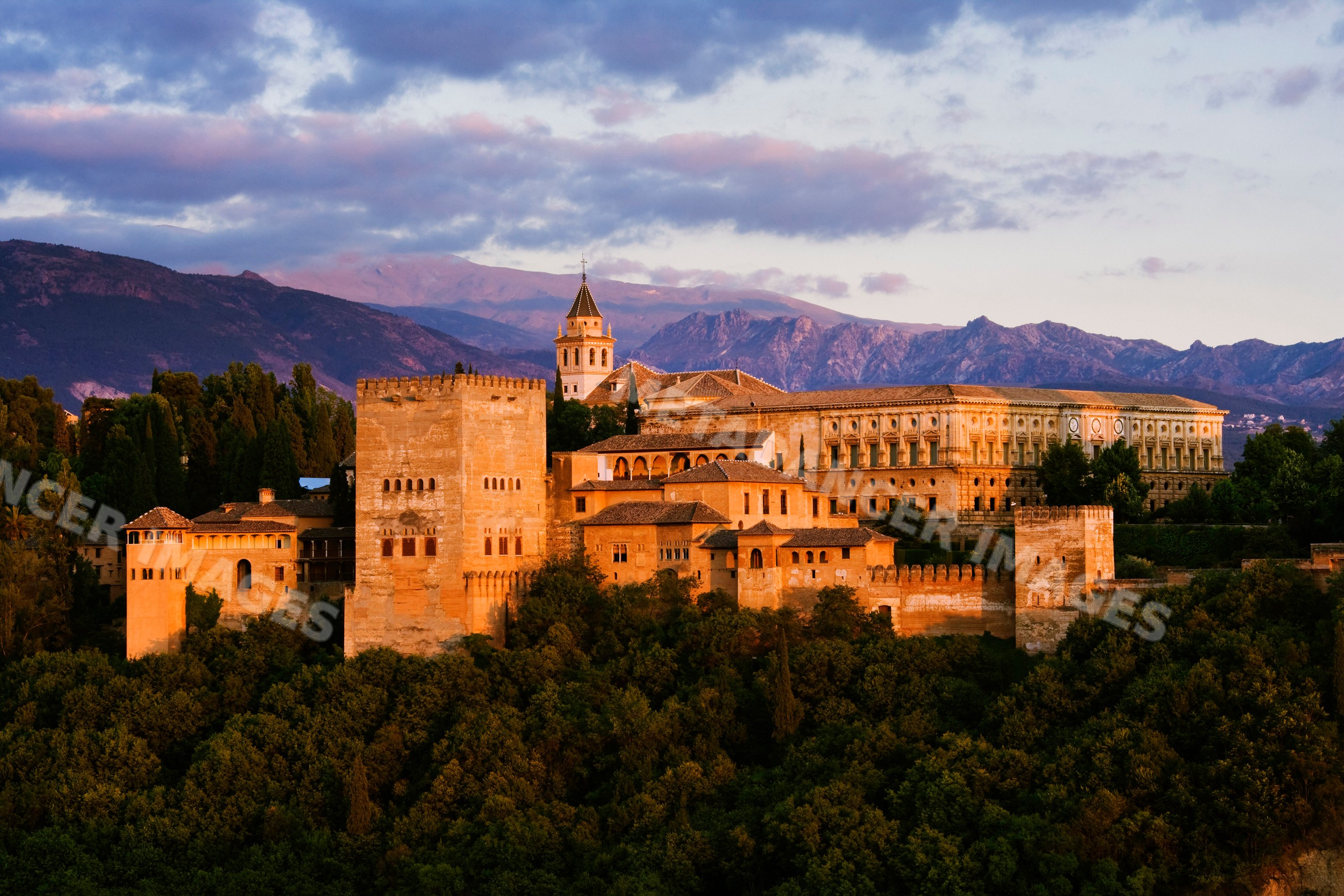 Alhambra fortress and palace Spain at sunset