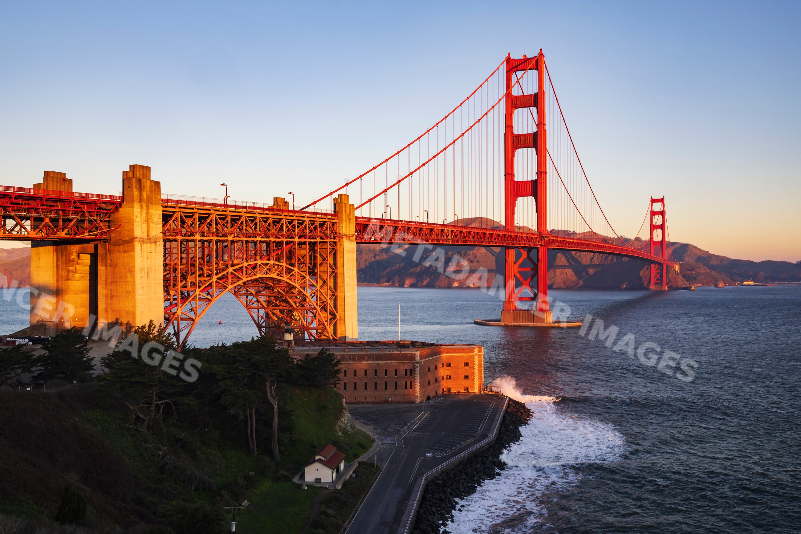 Golden gate Bridge at Sunrise over San Francisco bay