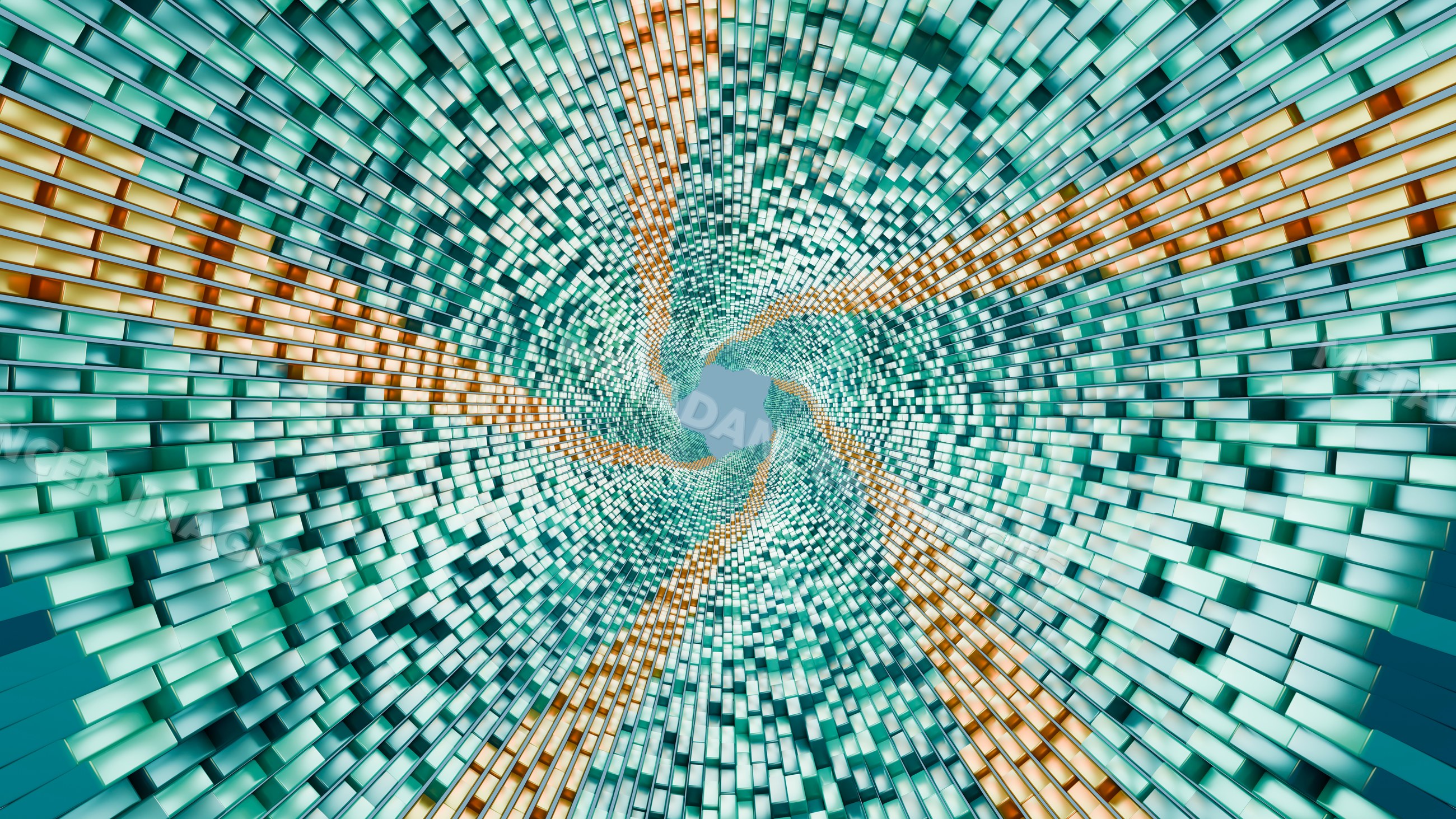 Abstract spiral pattern of colorful 3d blocks in digital art