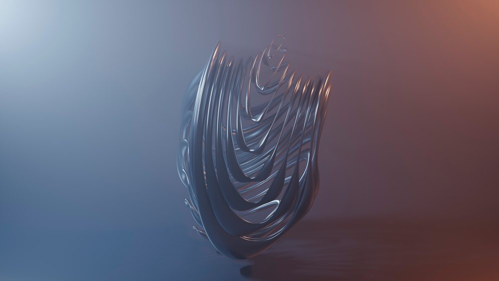 Abstract metallic 3d sculpture with smooth curves in digital art