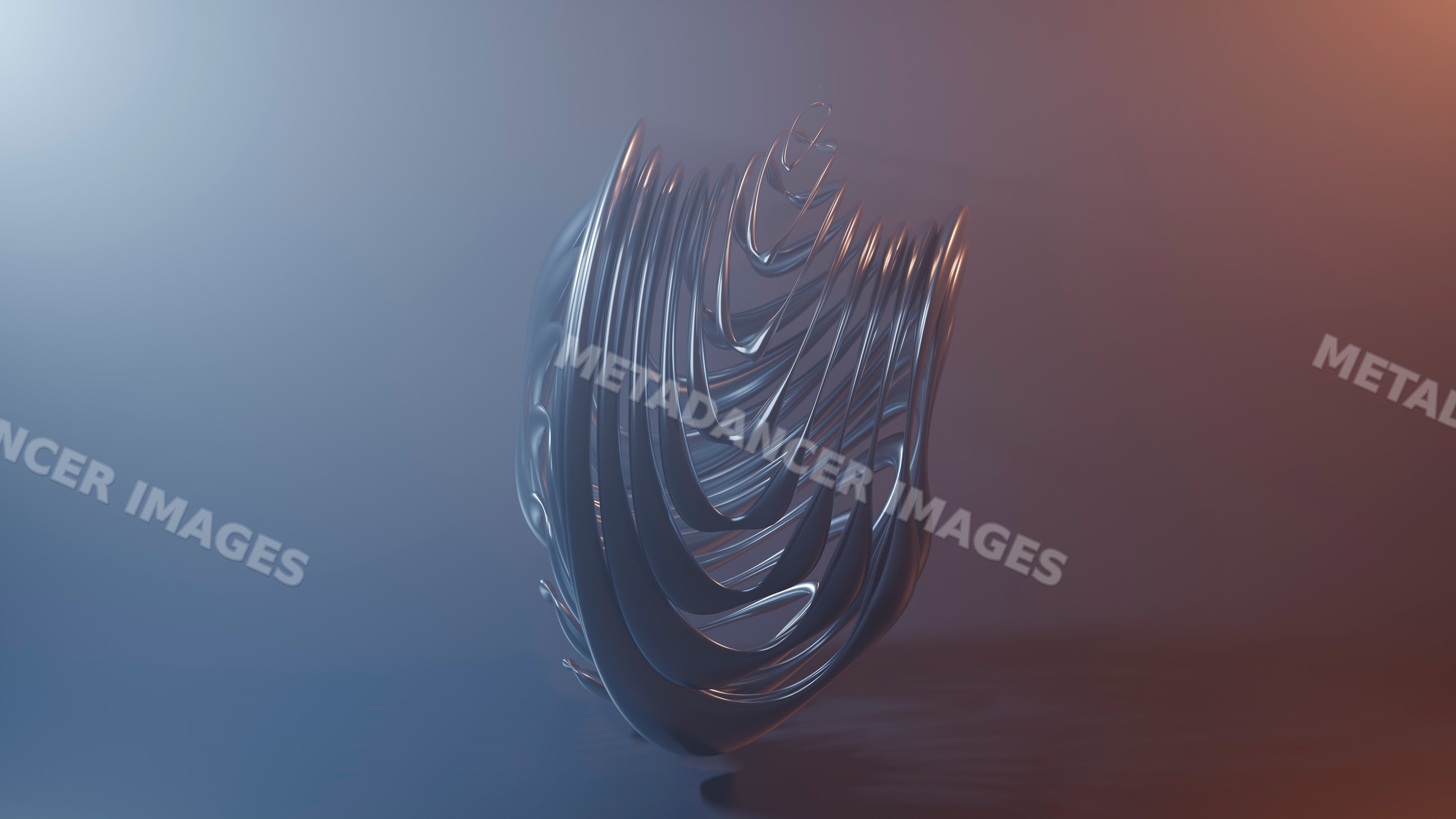 Abstract metallic 3d sculpture with smooth curves in digital art