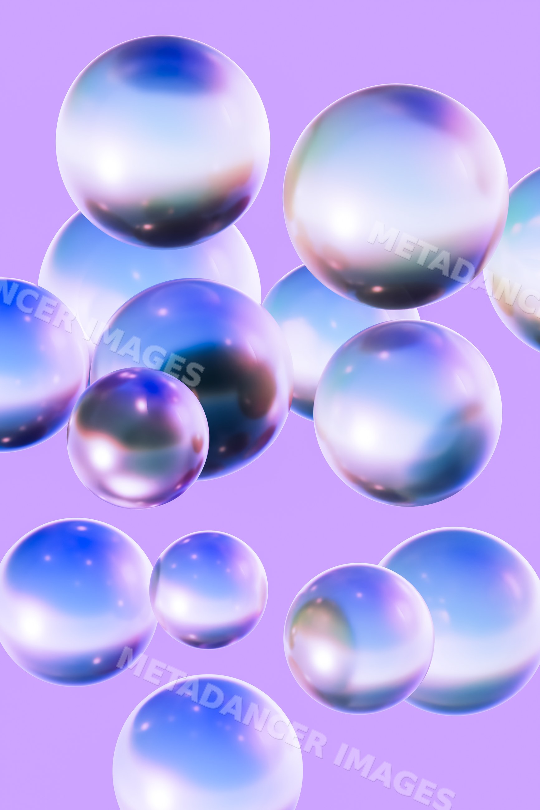 Pearlescent floating spheres with colorful reflections