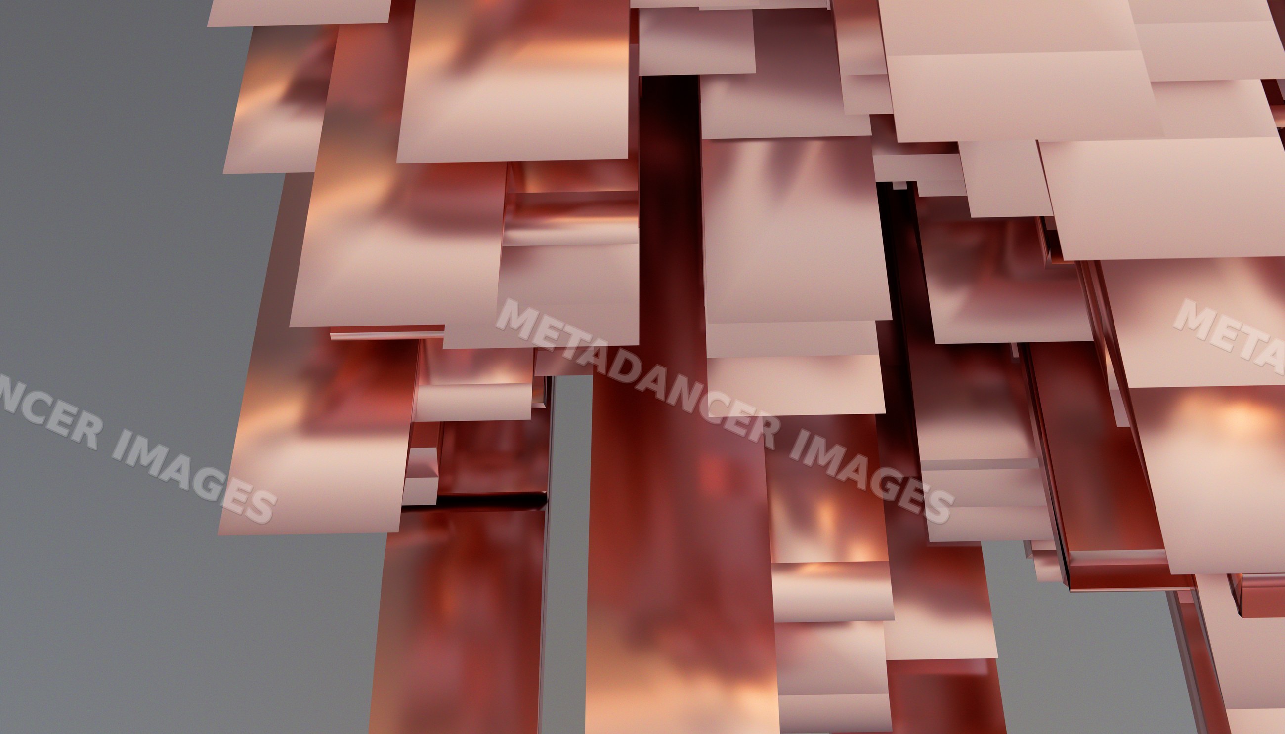 Abstract modern sculpture of overlapping metallic rectangular panels
