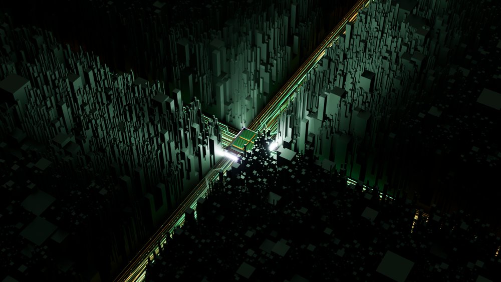 Microchip with glowing circuit pathways
